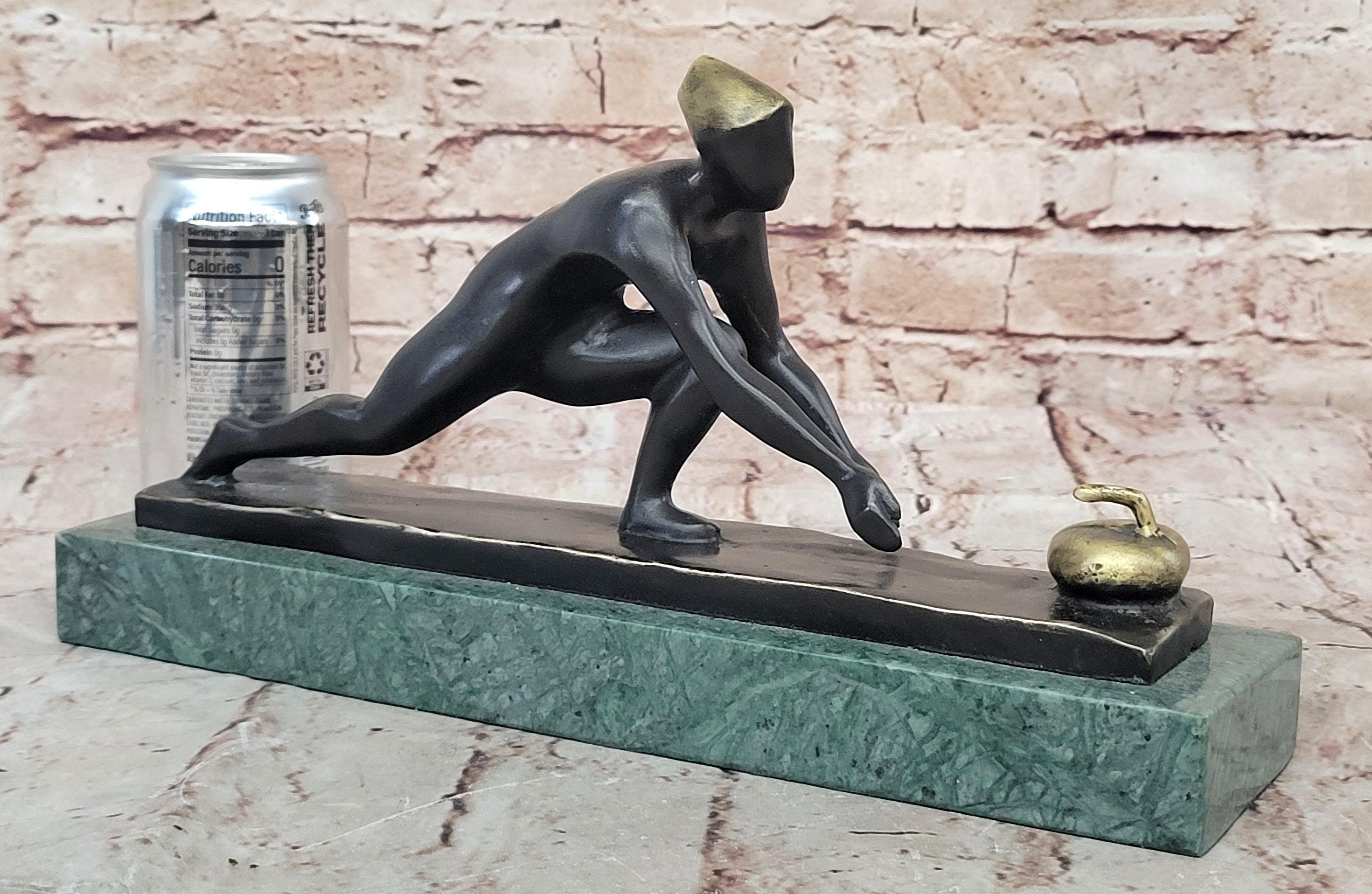 Curling Trophy Mid Century Grand Prize Men`s Male Metal Lost Wax Method Statue