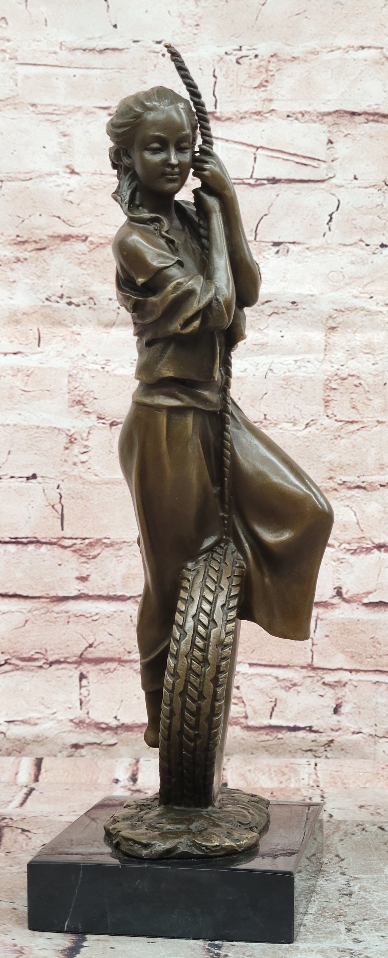 Handcrafted Cesaro Bronze Swing Girl Statue Museum Quality Artwork