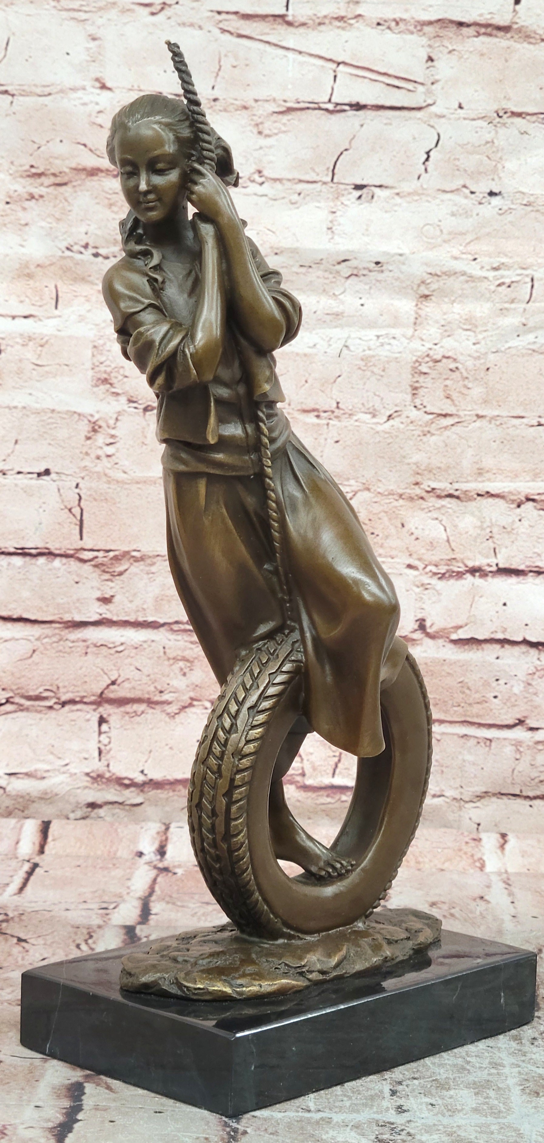 Handcrafted Cesaro Bronze Swing Girl Statue Museum Quality Artwork