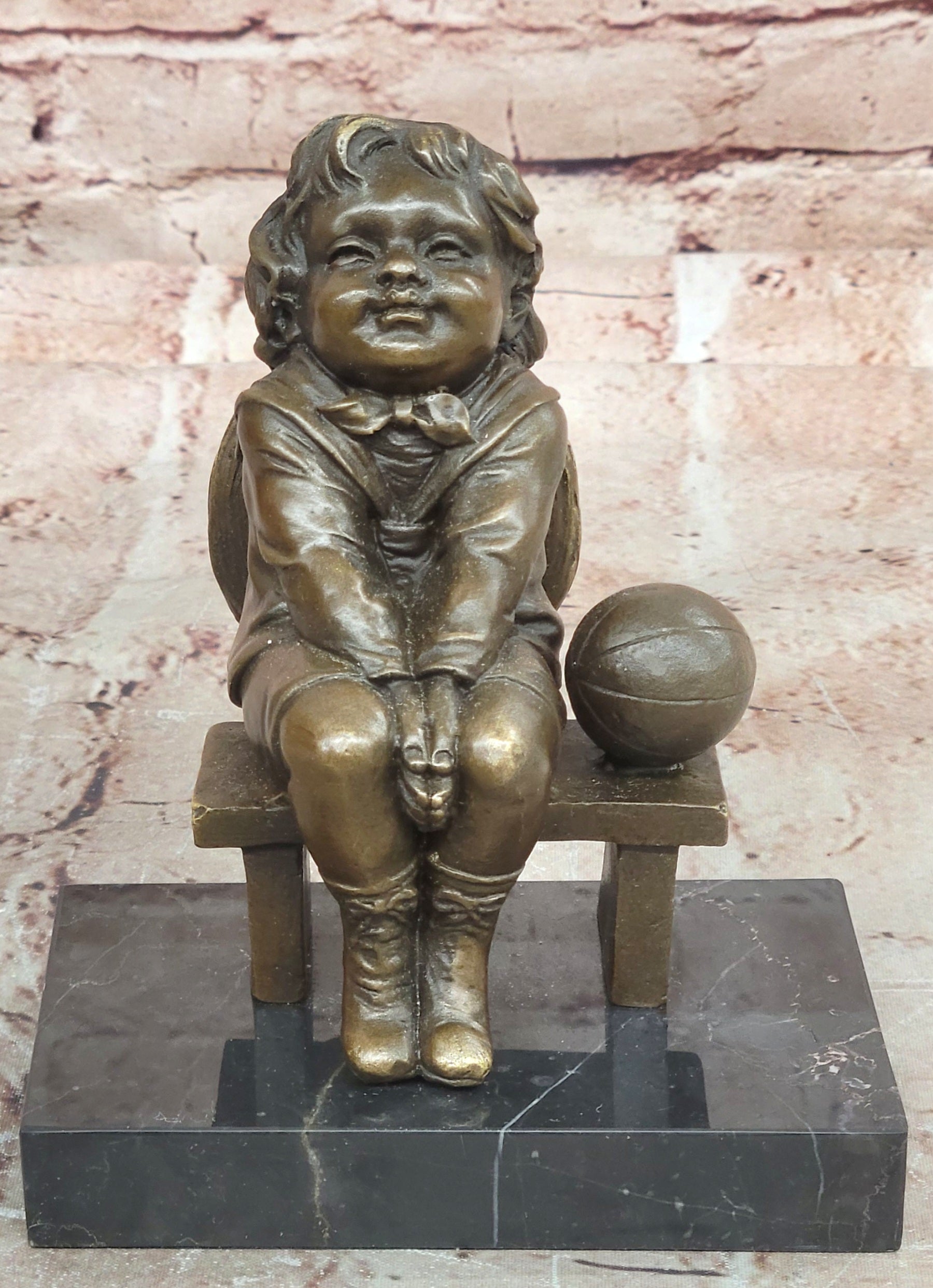 Handmade Bronze Girl Sitting On Bench Figurine Juan Clara Signed Art