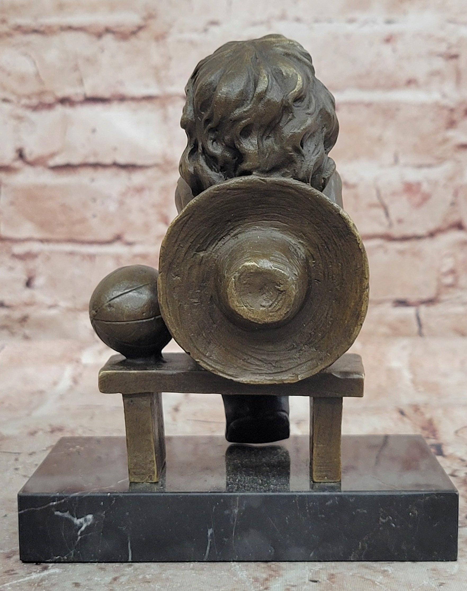 Handmade Bronze Girl Sitting On Bench Figurine Juan Clara Signed Art