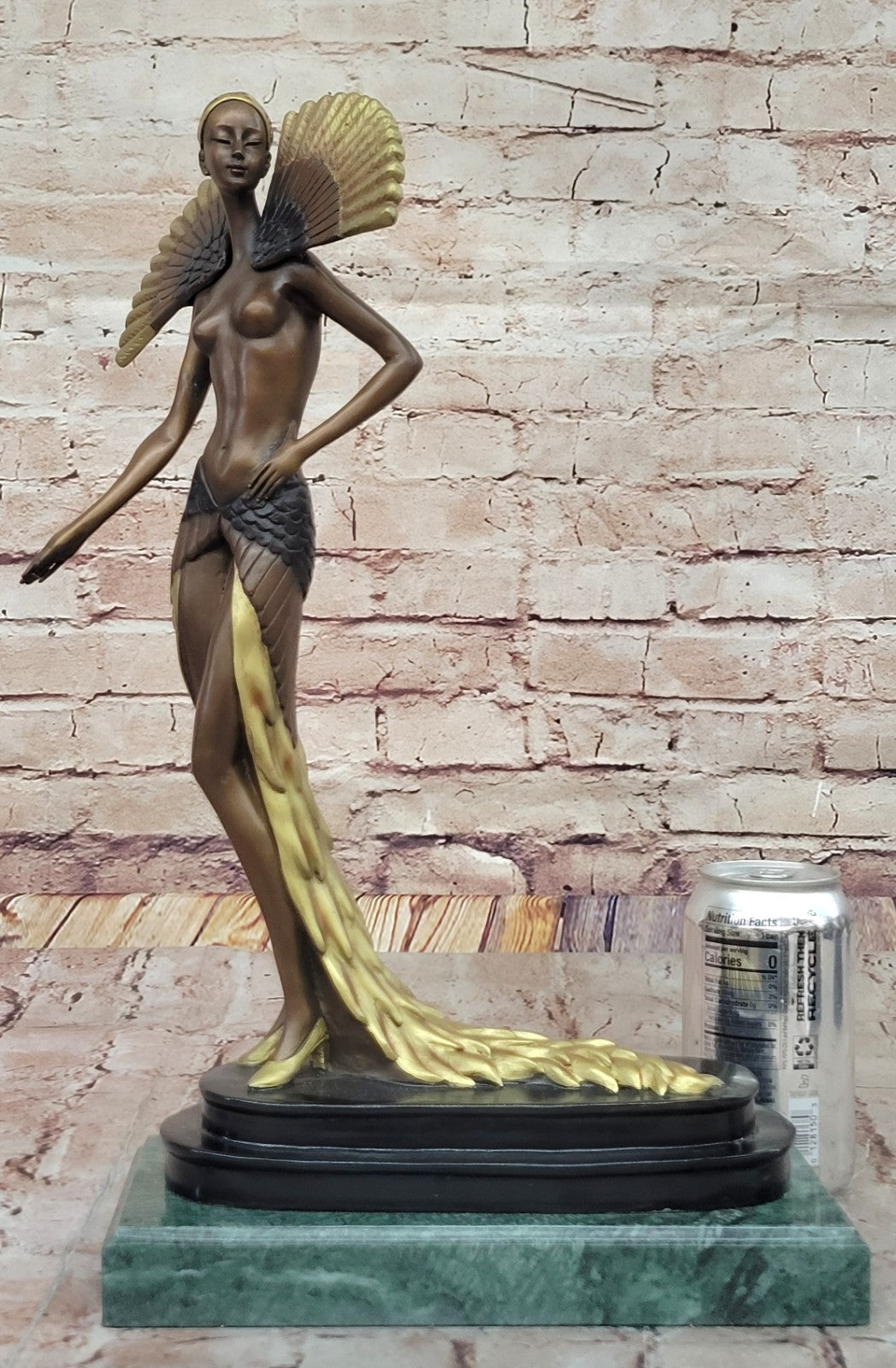 Large Slender Woman Nude of Bronze - Floating Girl - Signed by J Erte- Real Bronze