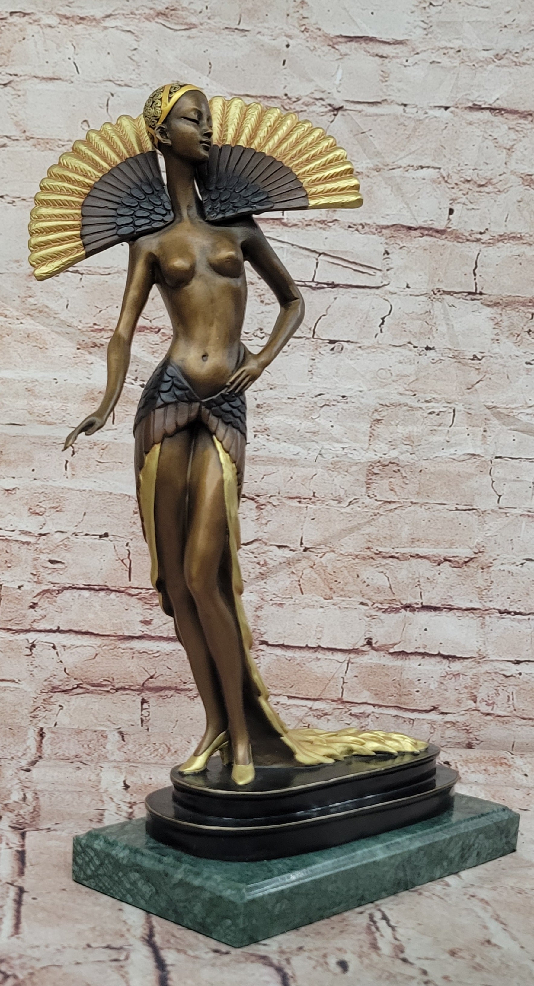 Large Slender Woman Nude of Bronze - Floating Girl - Signed by J Erte- Real Bronze