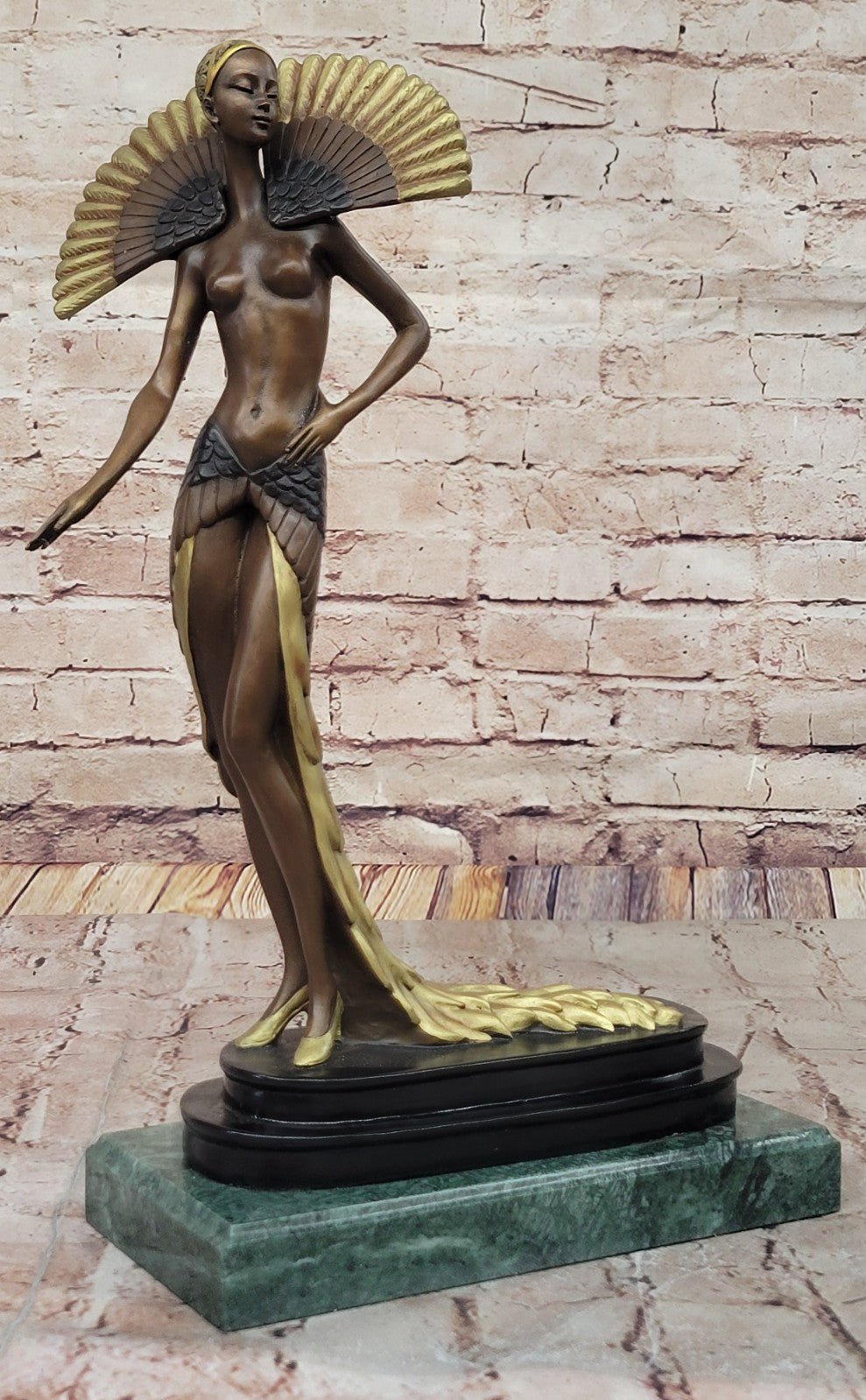 Large Slender Woman Nude of Bronze - Floating Girl - Signed by J Erte- Real Bronze