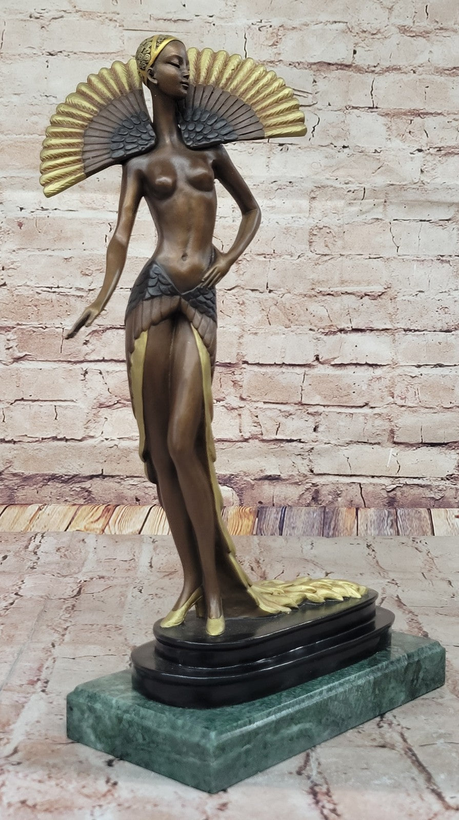 Large Slender Woman Nude of Bronze - Floating Girl - Signed by J Erte- Real Bronze