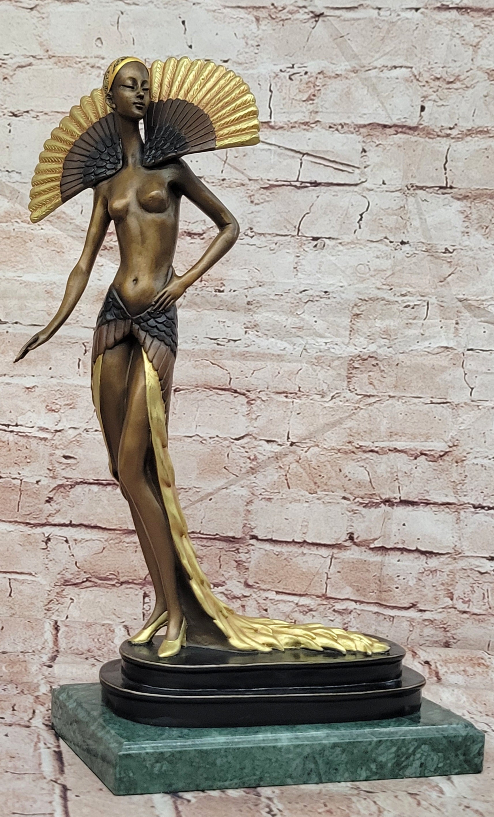 Large Slender Woman Nude of Bronze - Floating Girl - Signed by J Erte- Real Bronze