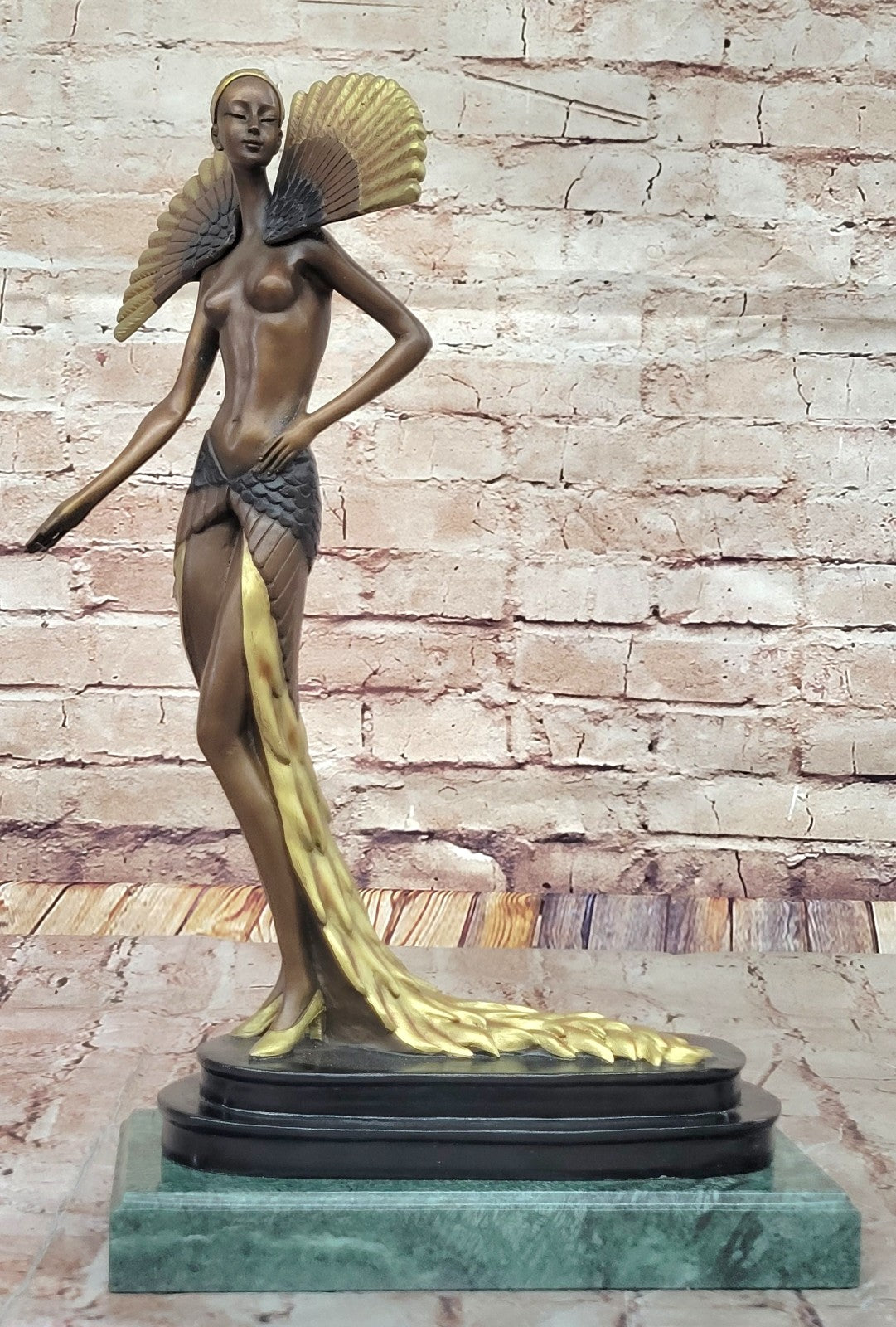 Large Slender Woman Nude of Bronze - Floating Girl - Signed by J Erte- Real Bronze