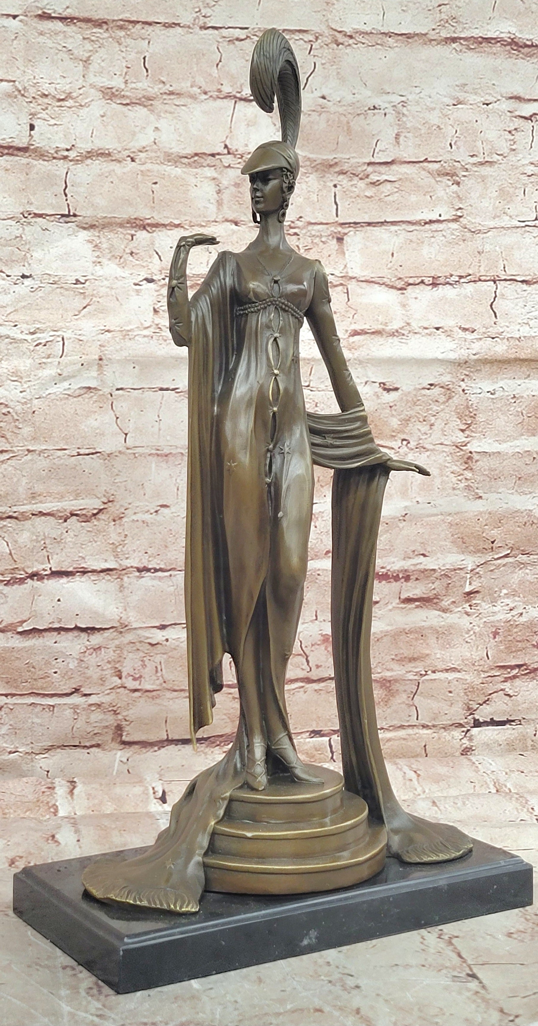 Erte Directoire Bronze Sculpture Hot Cast Marble Base Executive Office Decor