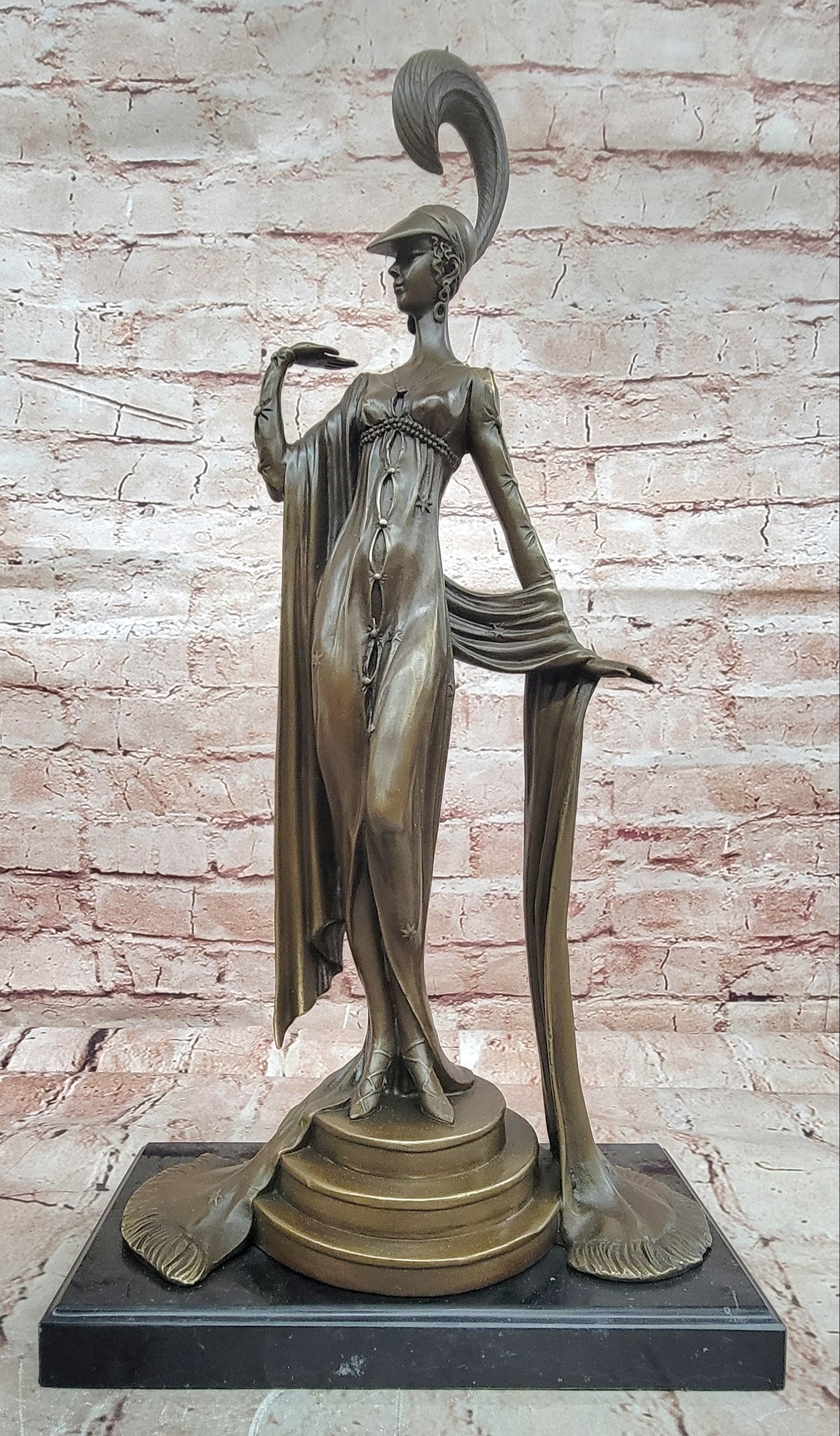 Erte Directoire Bronze Sculpture Hot Cast Marble Base Executive Office Decor