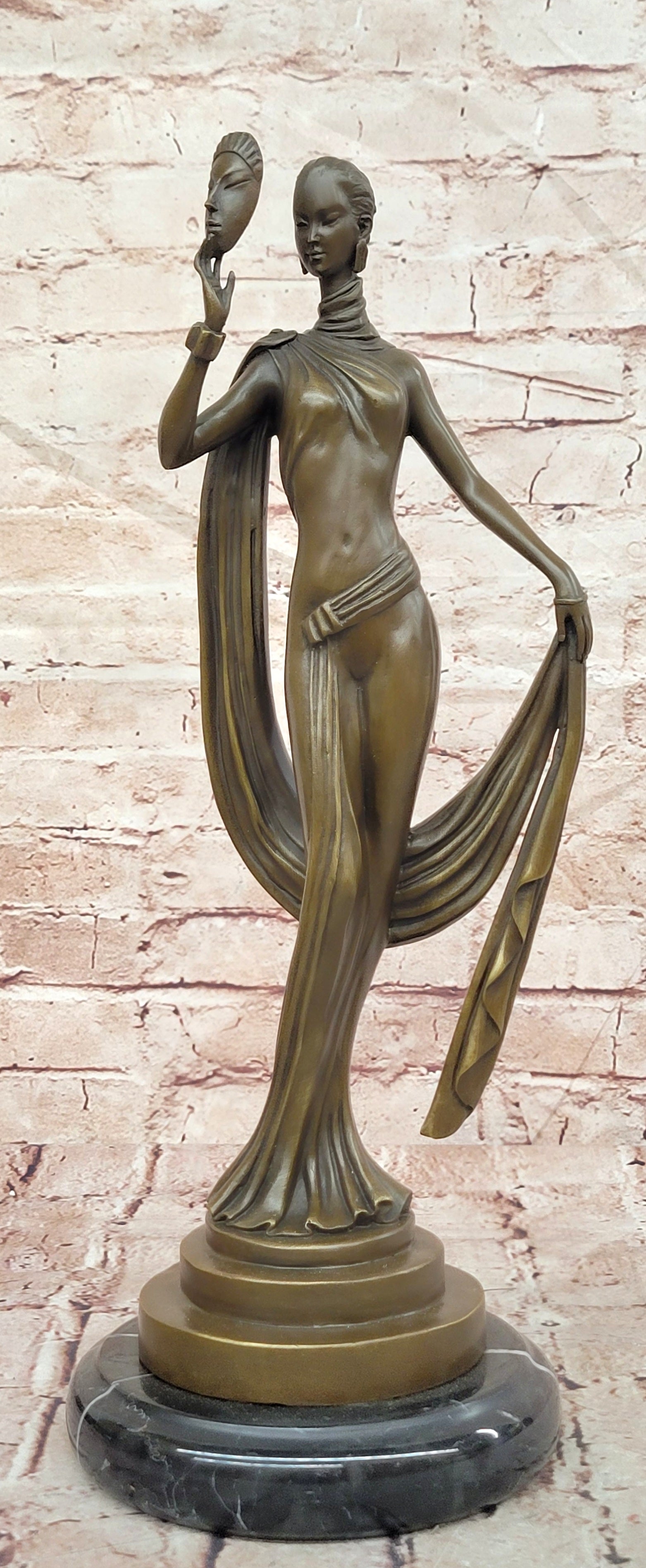 Bronze Elegant Mask Dancer Figurine Signed J Erte Museum Quality Statue