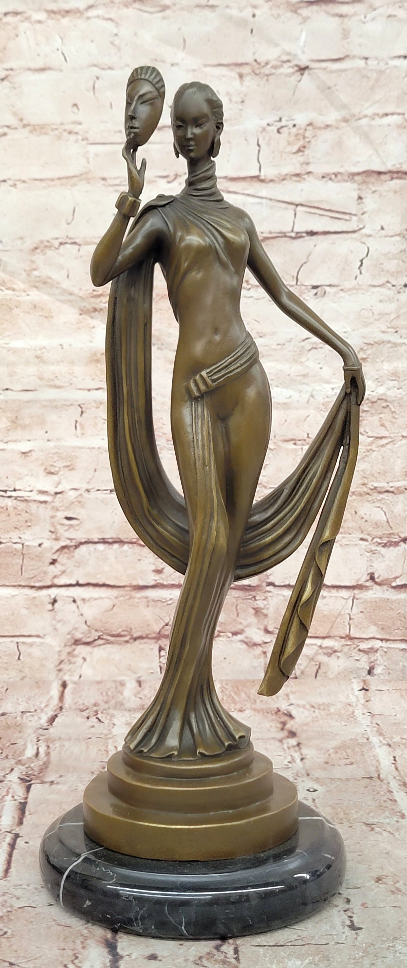 Bronze Elegant Mask Dancer Figurine Signed J Erte Museum Quality Statue
