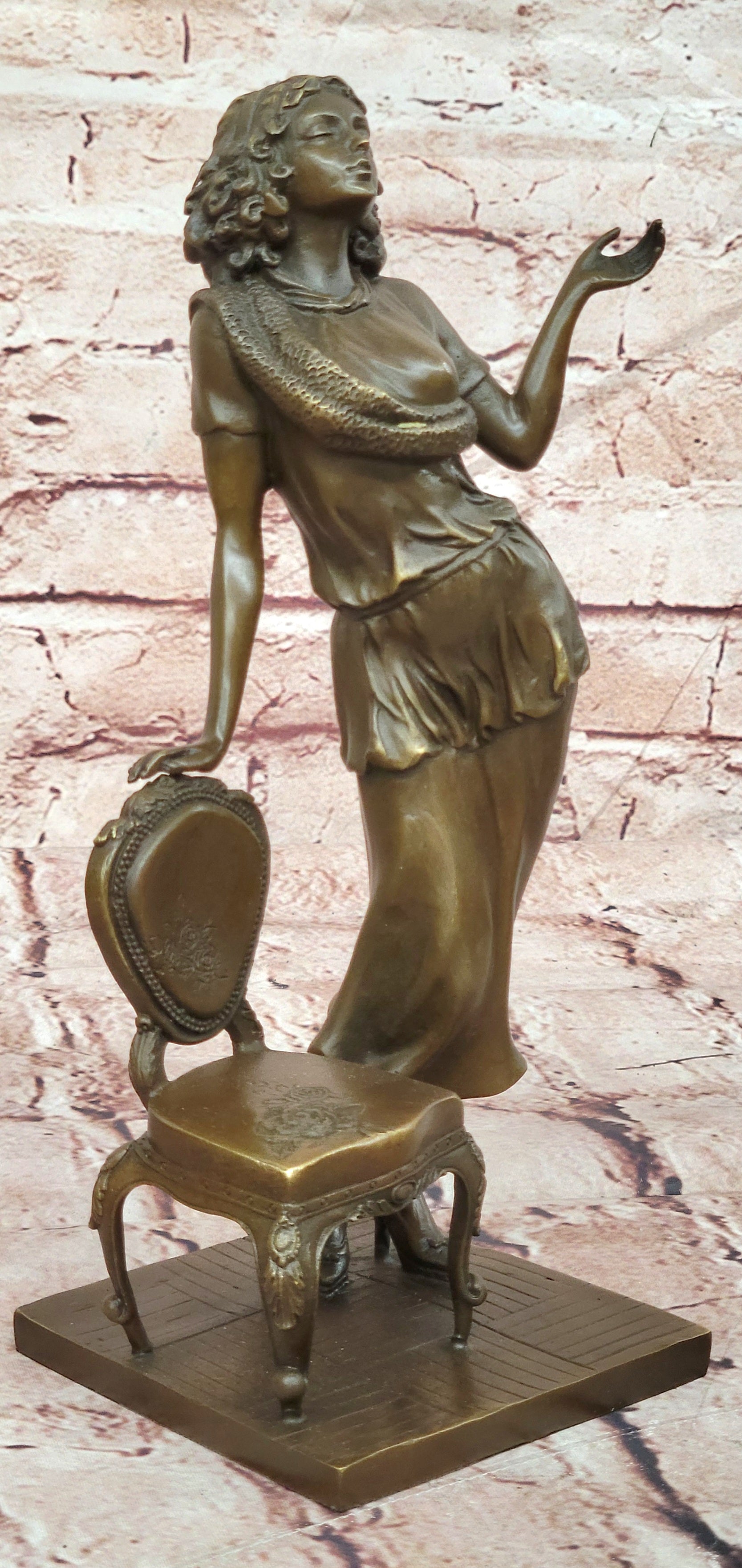 Bronze Elegant Woman Leaning Chair Sculpture G Michel Art Deco Figurine Art