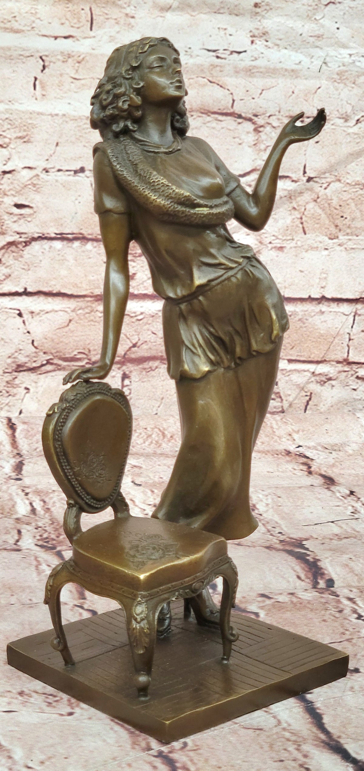 Bronze Elegant Woman Leaning Chair Sculpture G Michel Art Deco Figurine Art
