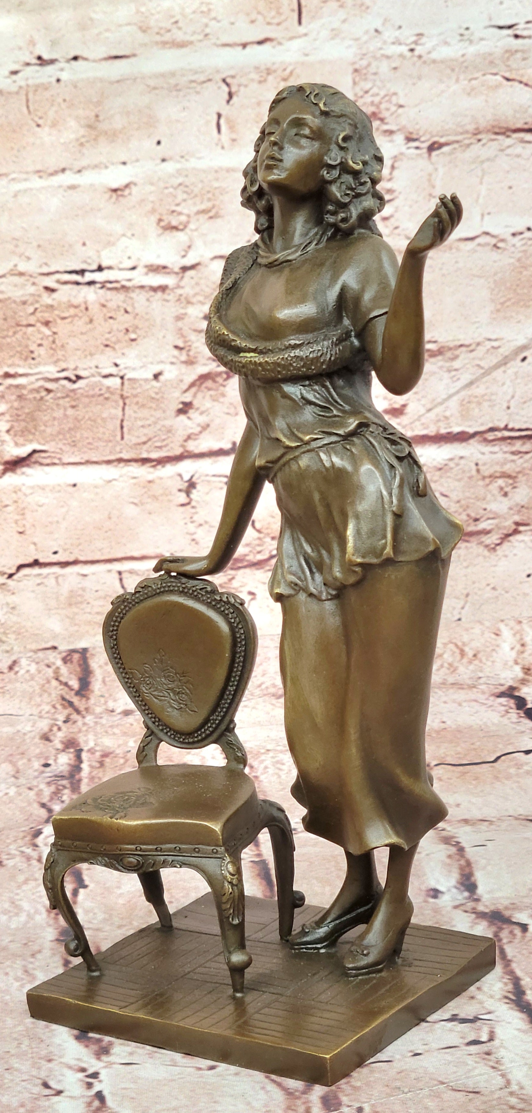 Bronze Elegant Woman Leaning Chair Sculpture G Michel Art Deco Figurine Art