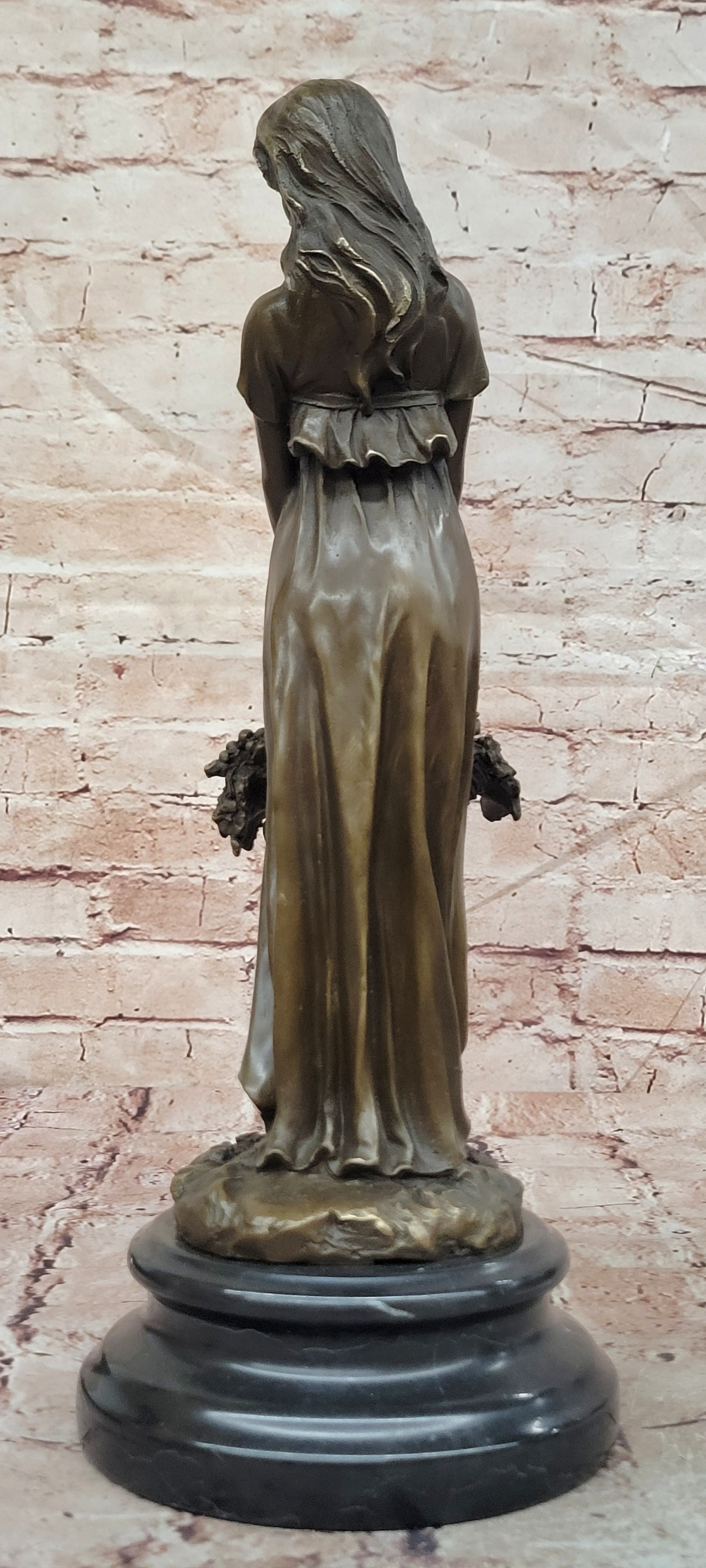 Bronze Young Lady with Flower Basket Sculpture Signed Milo Fine Art Collectible