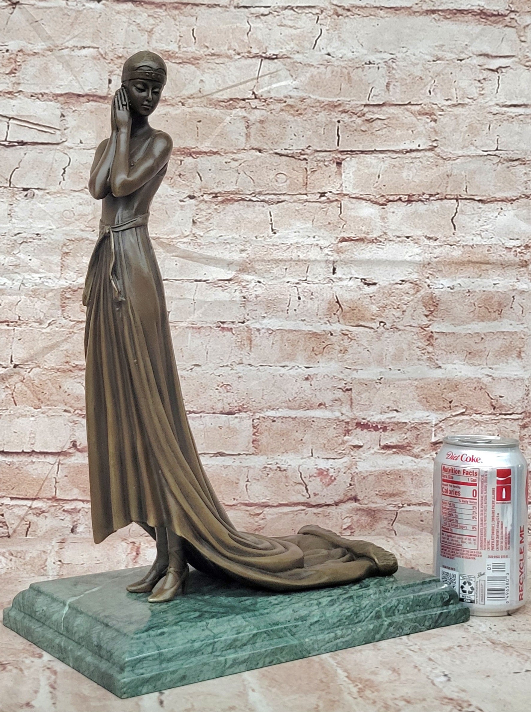 Bronze Elegant Lady Statue Signed J Erte Art Deco Figurine Artwork Art