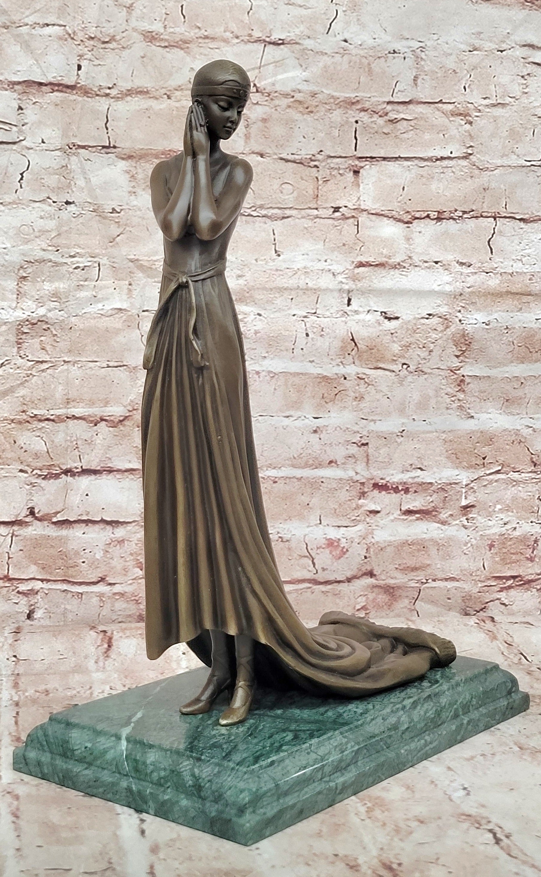 Bronze Elegant Lady Statue Signed J Erte Art Deco Figurine Artwork Art