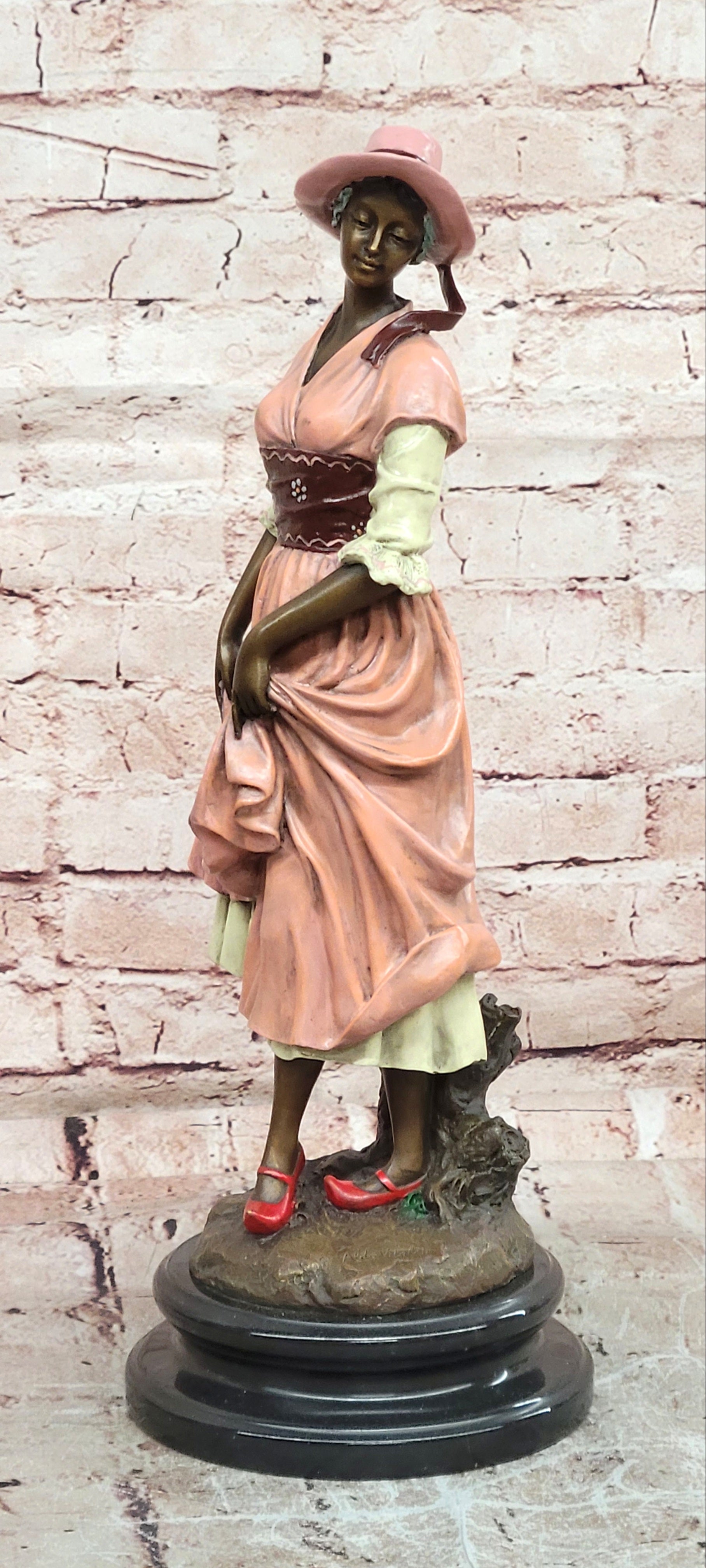 Signed Aldo Vitaleh Bronze Art Deco Woman Long Dress Collectible Statue