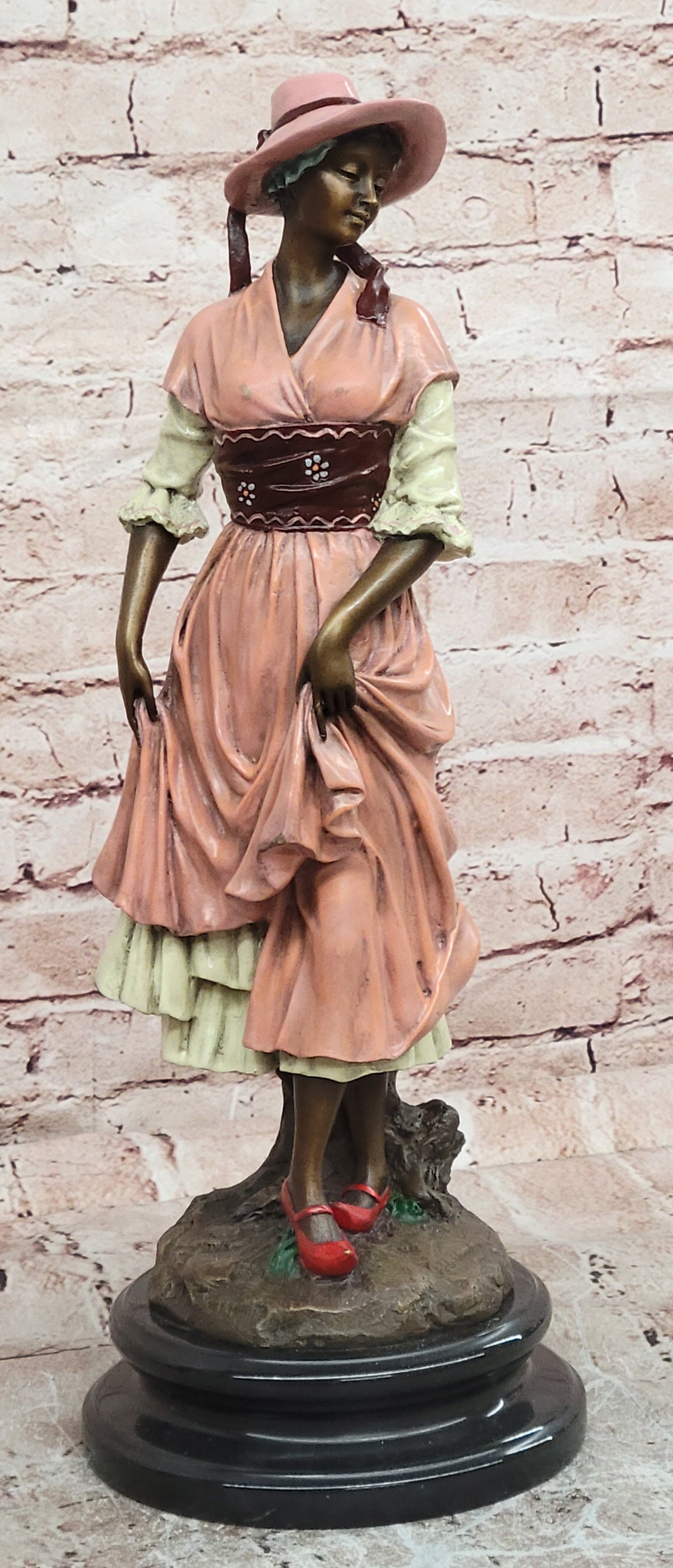 Signed Aldo Vitaleh Bronze Art Deco Woman Long Dress Collectible Statue