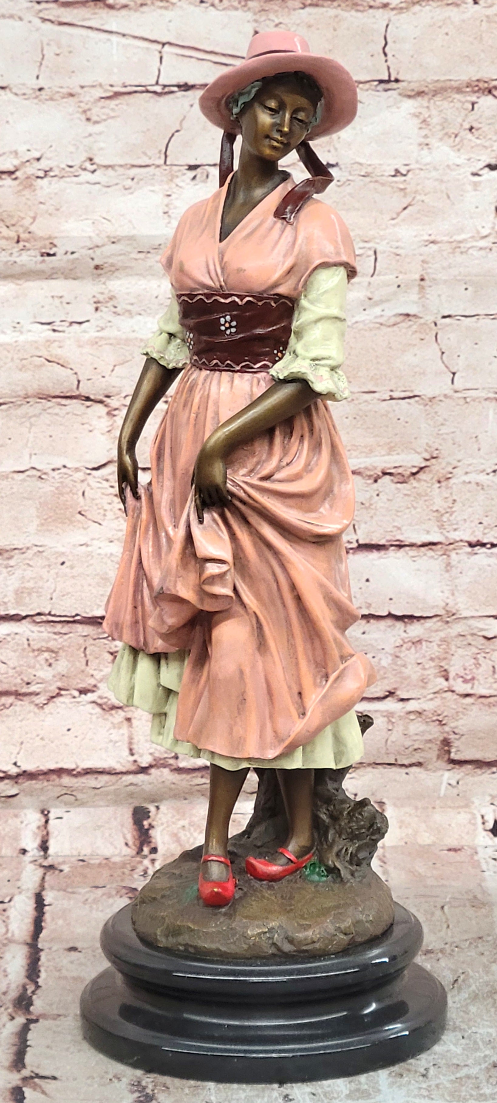 Signed Aldo Vitaleh Bronze Art Deco Woman Long Dress Collectible Statue