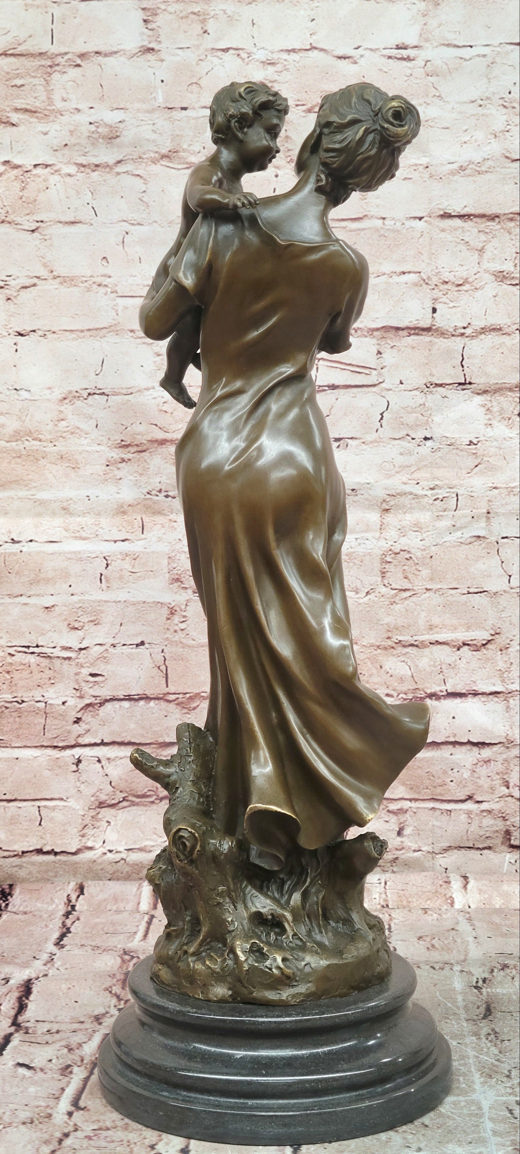 Bronze Family Sculpture Signed Moreau Mother and Child Collectible Art