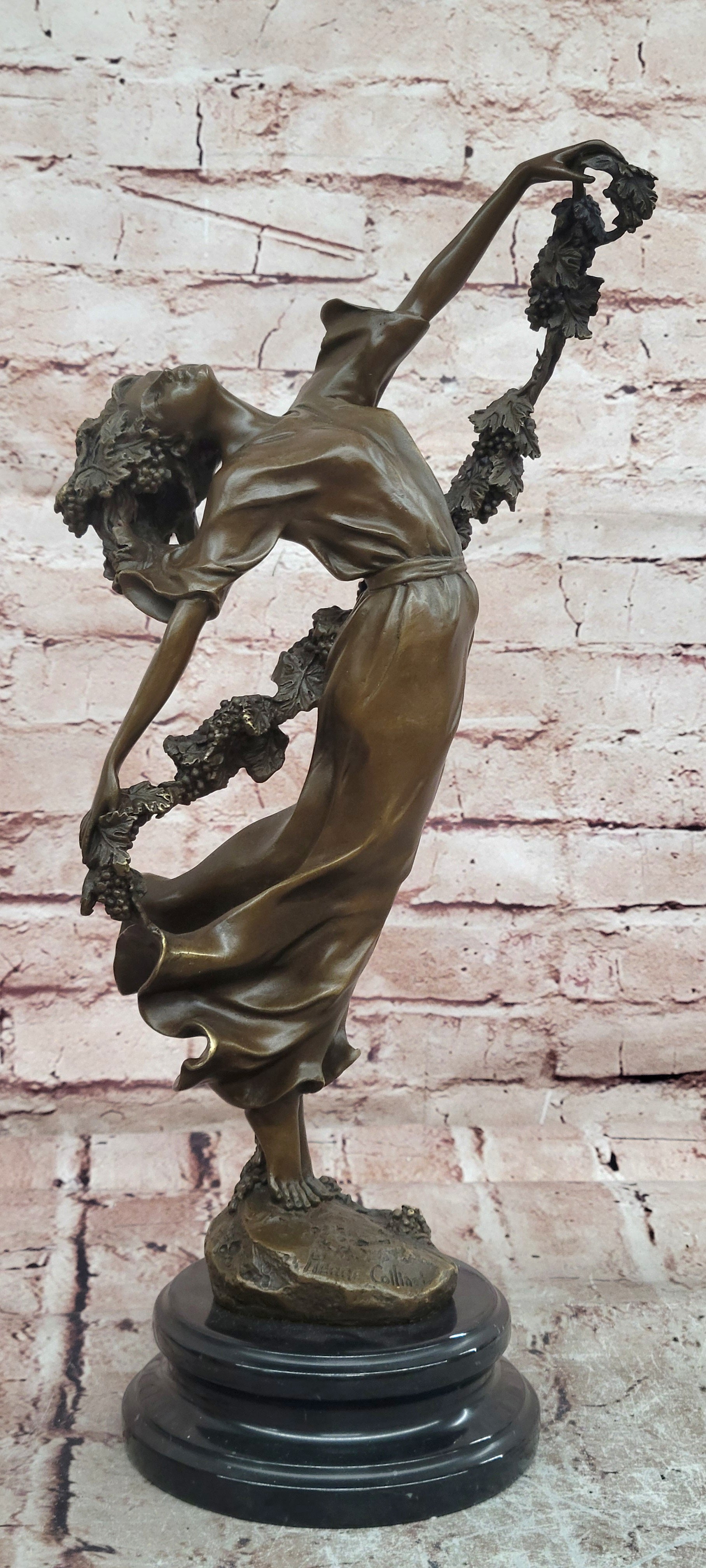 Pierre Collinet Vine Garland Woman Bronze Statue Art Deco Collectible