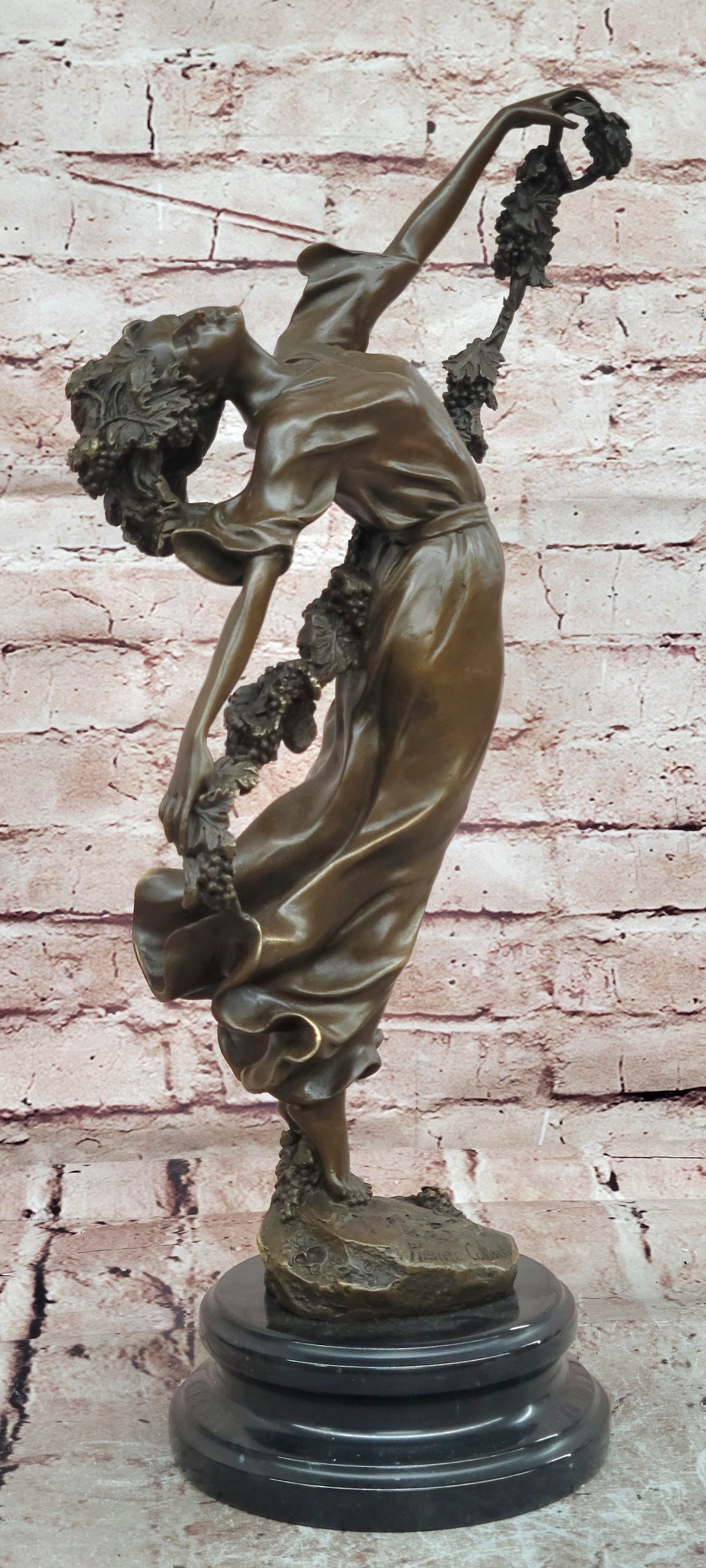 Pierre Collinet Vine Garland Woman Bronze Statue Art Deco Collectible