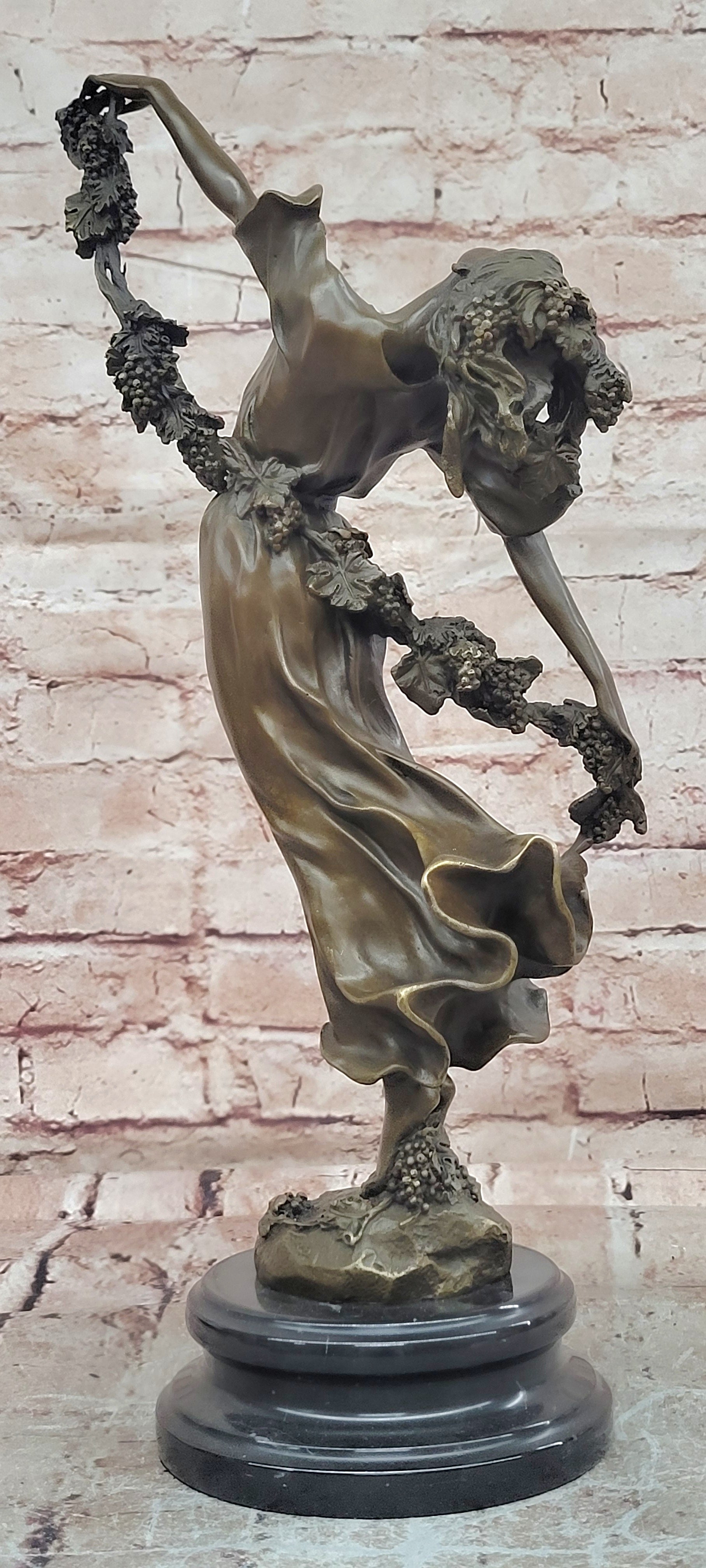 Pierre Collinet Vine Garland Woman Bronze Statue Art Deco Collectible