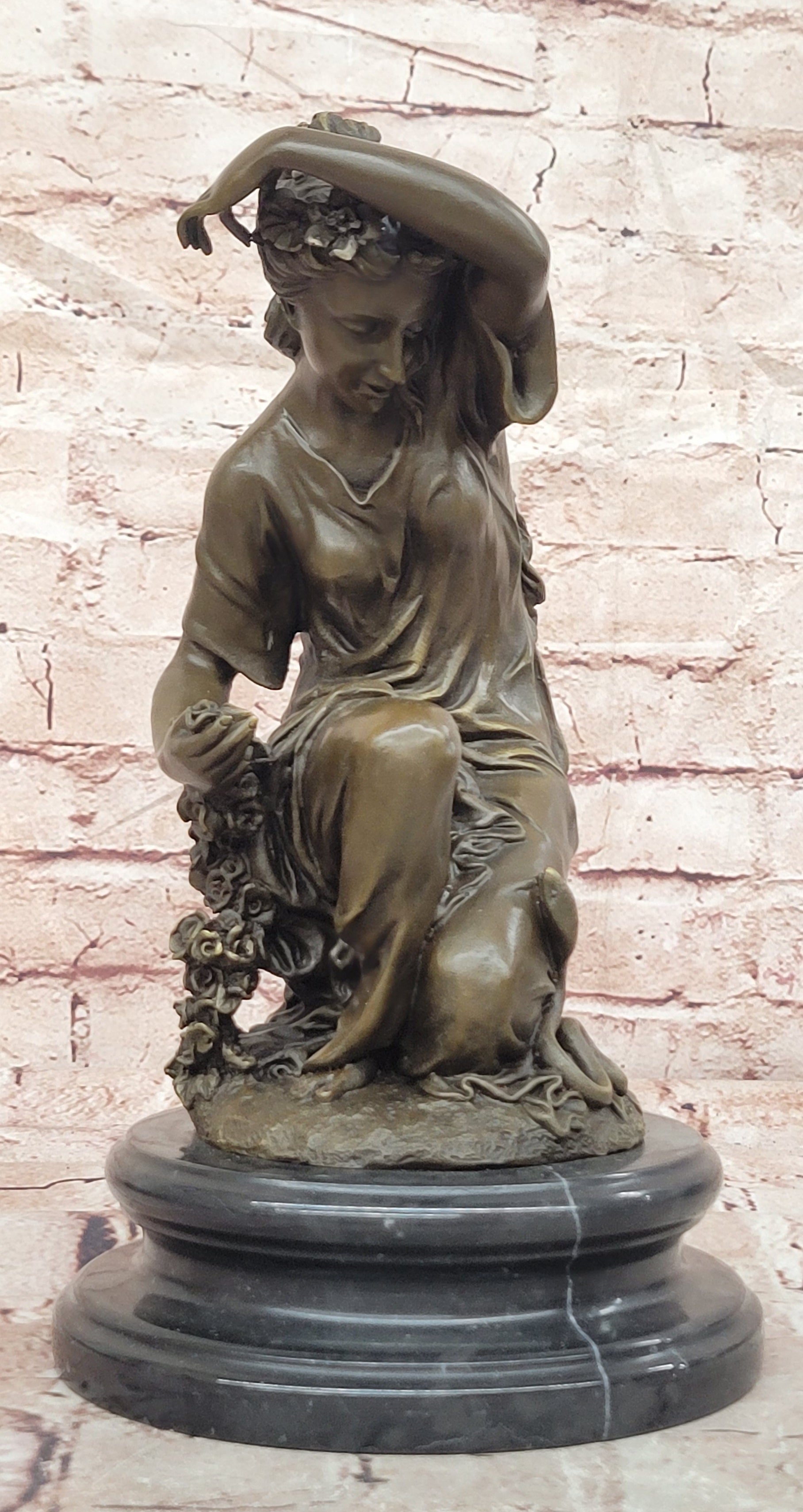 Bronze Spring Goddess Sculpture Signed Cesaro Seated Lady Fine Art Statue