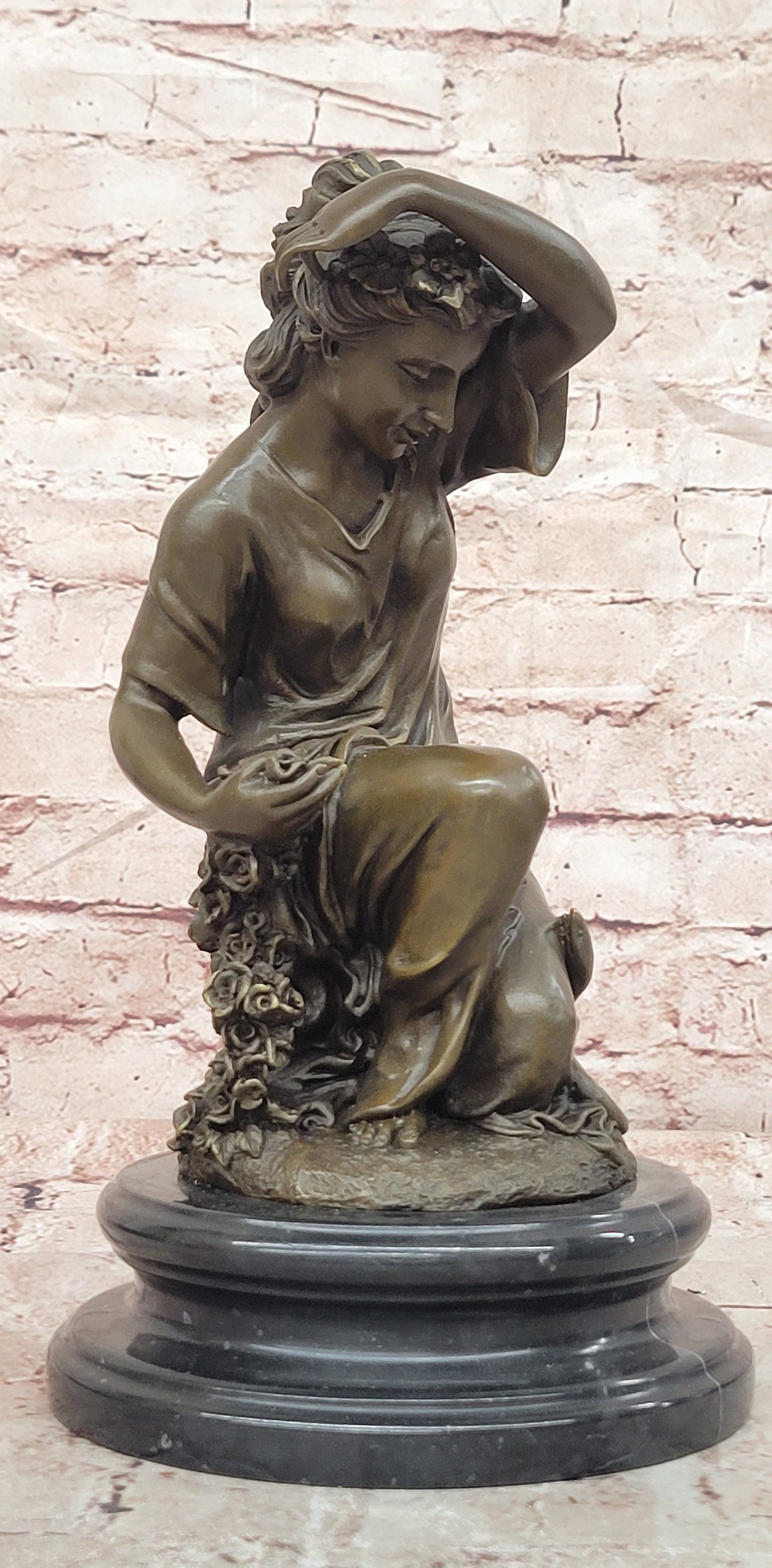 Bronze Spring Goddess Sculpture Signed Cesaro Seated Lady Fine Art Statue