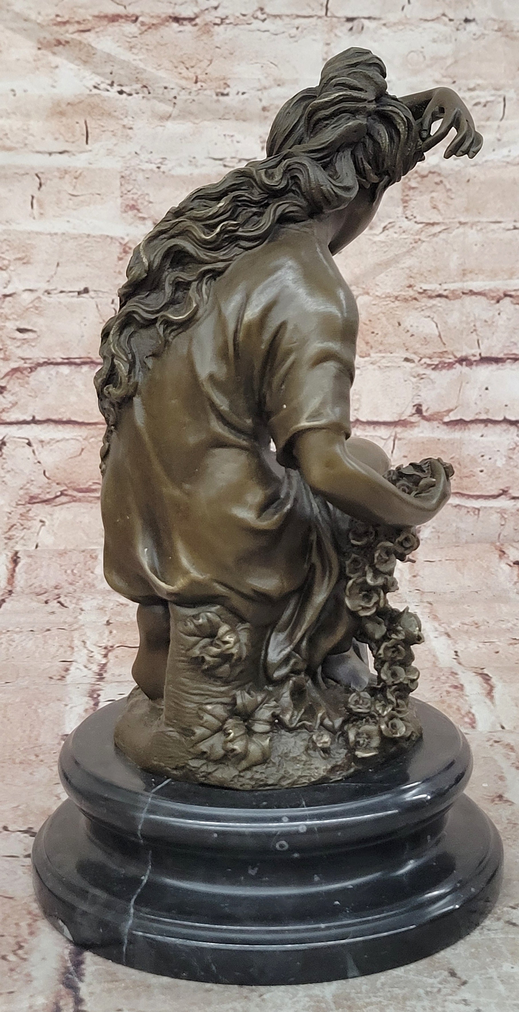 Bronze Spring Goddess Sculpture Signed Cesaro Seated Lady Fine Art Statue