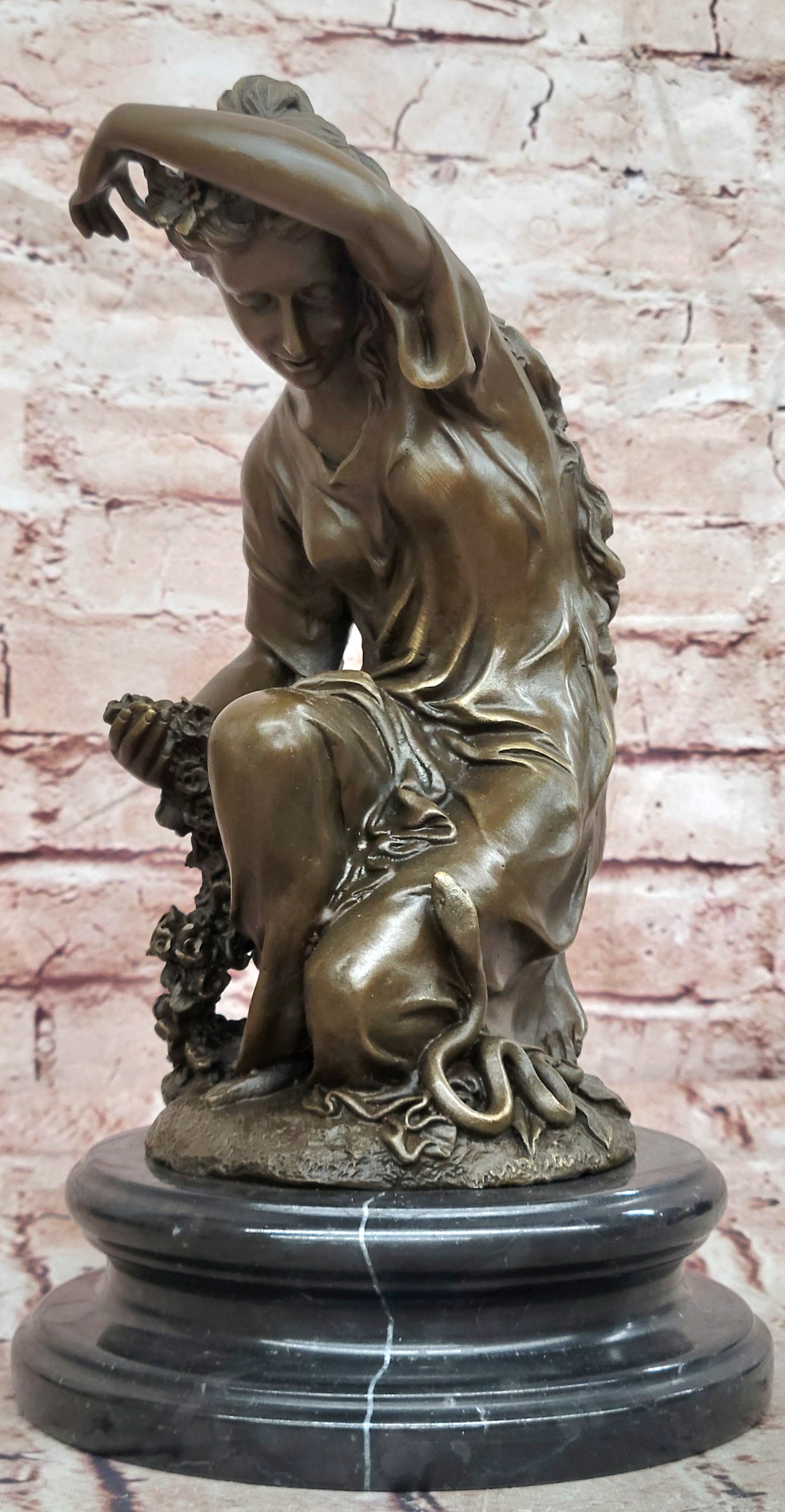Bronze Spring Goddess Sculpture Signed Cesaro Seated Lady Fine Art Statue