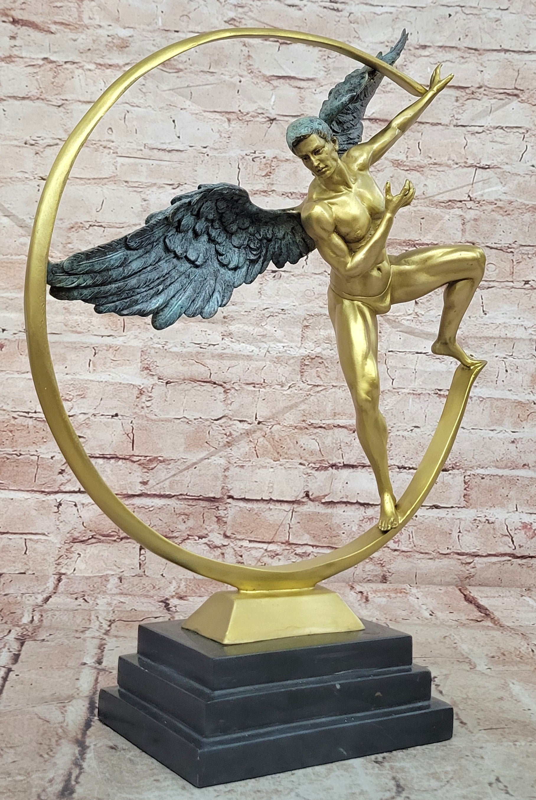 Signed Bronze Angel Sculpture Guardian Figure Contemporary Fine Art Collectible