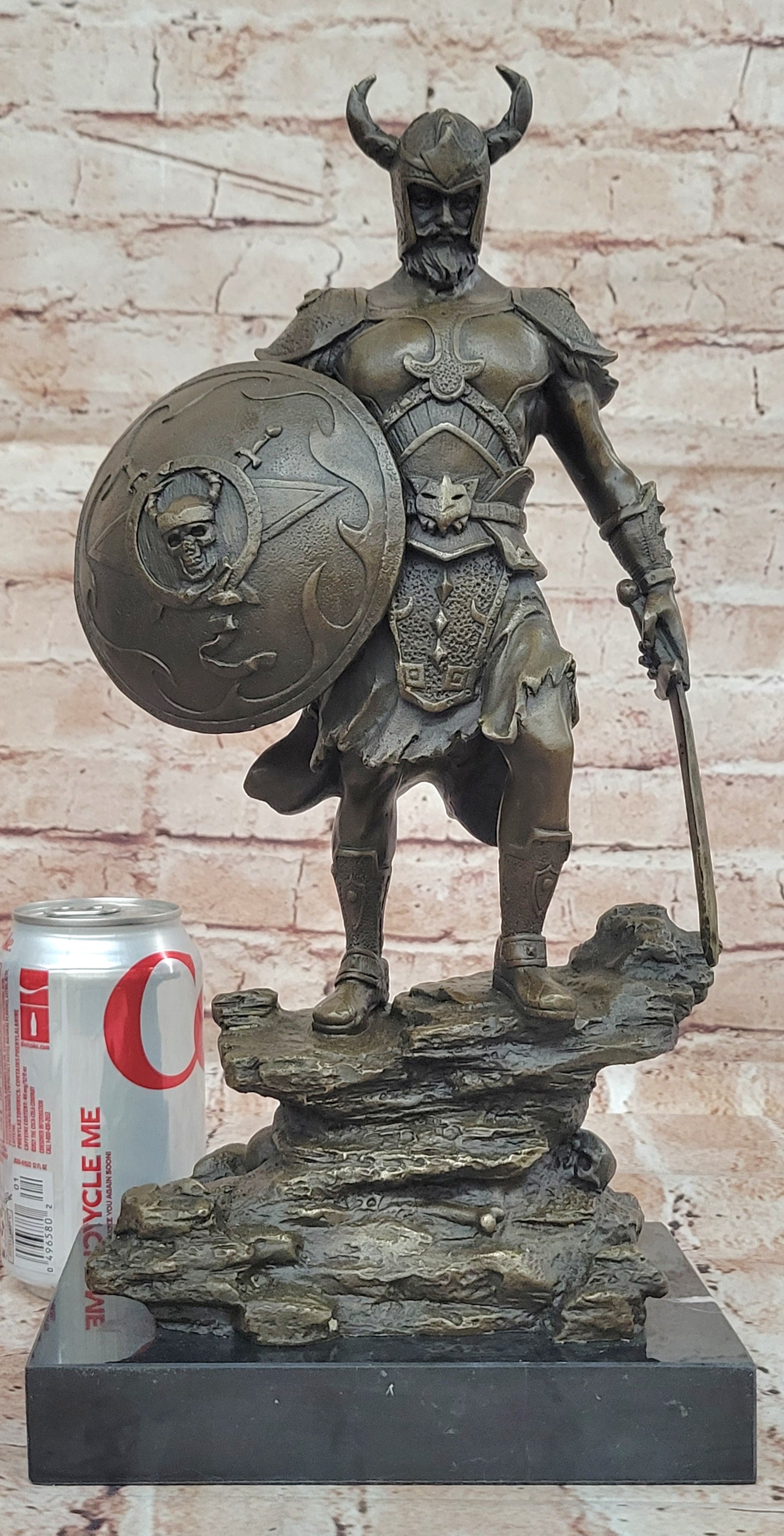 Viking Shield Warrior Norse Mythology Statue Genuine Bronze Shield Lost Wax DEAL