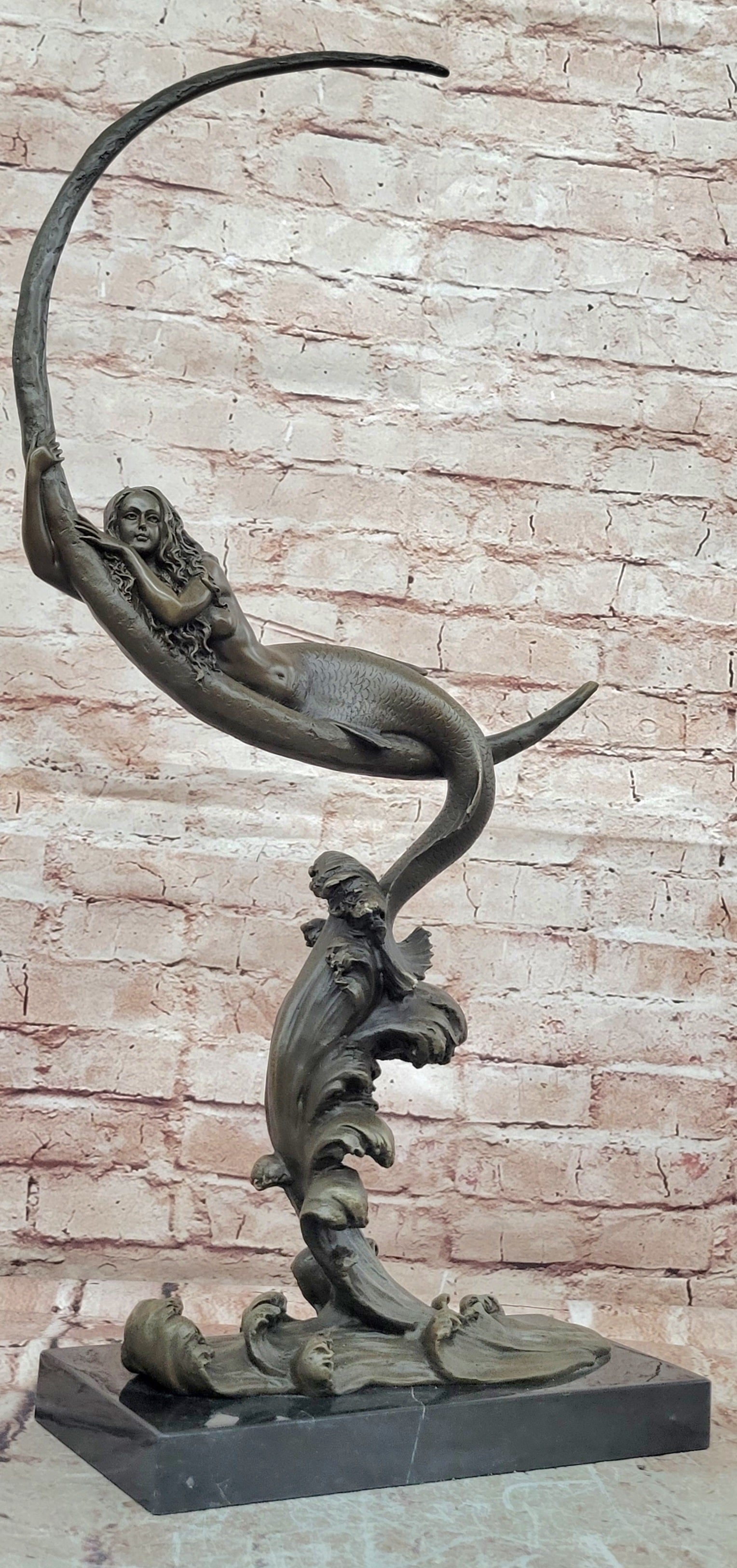 Handcrafted Milo Bronze Mermaid on Moon Lost Wax Hot Cast Gallery Edition