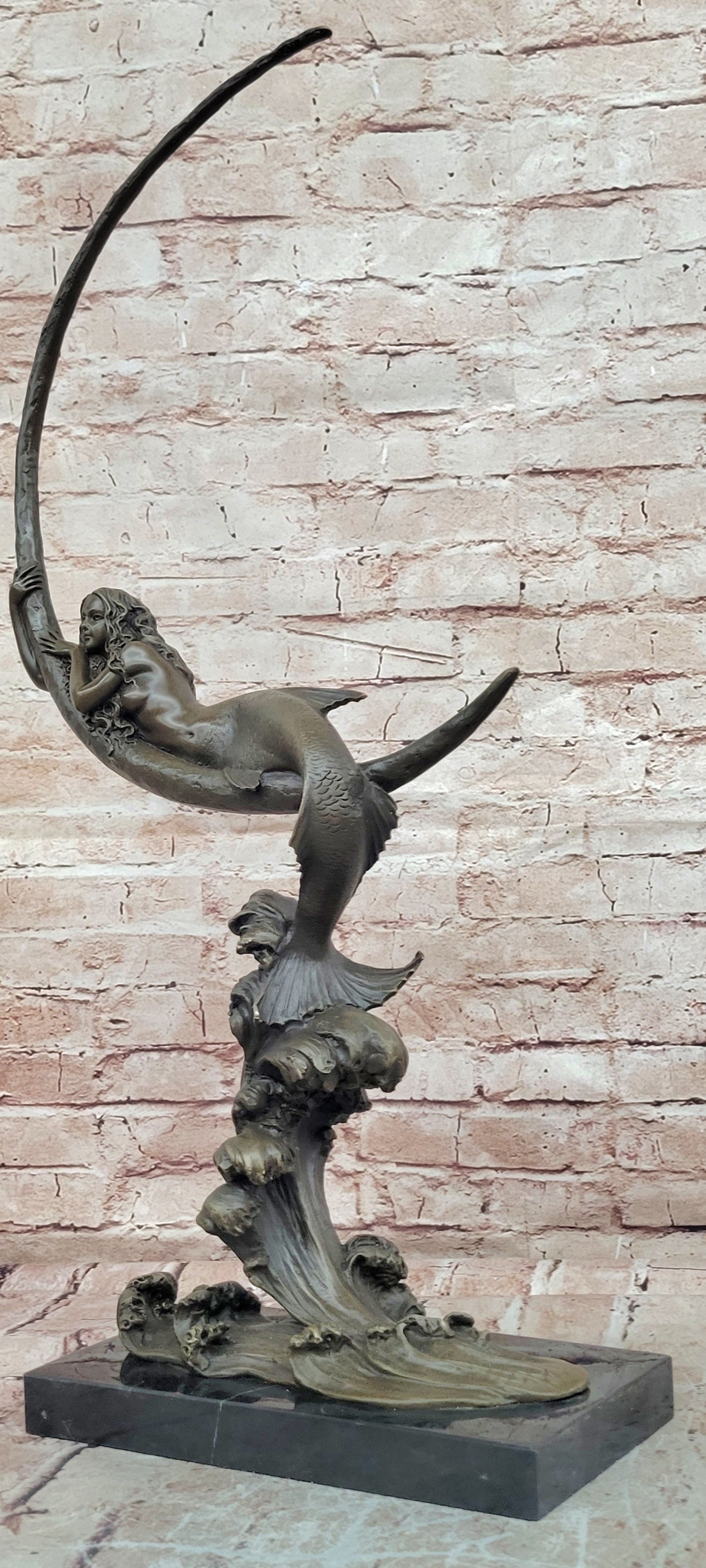 Handcrafted Milo Bronze Mermaid on Moon Lost Wax Hot Cast Gallery Edition