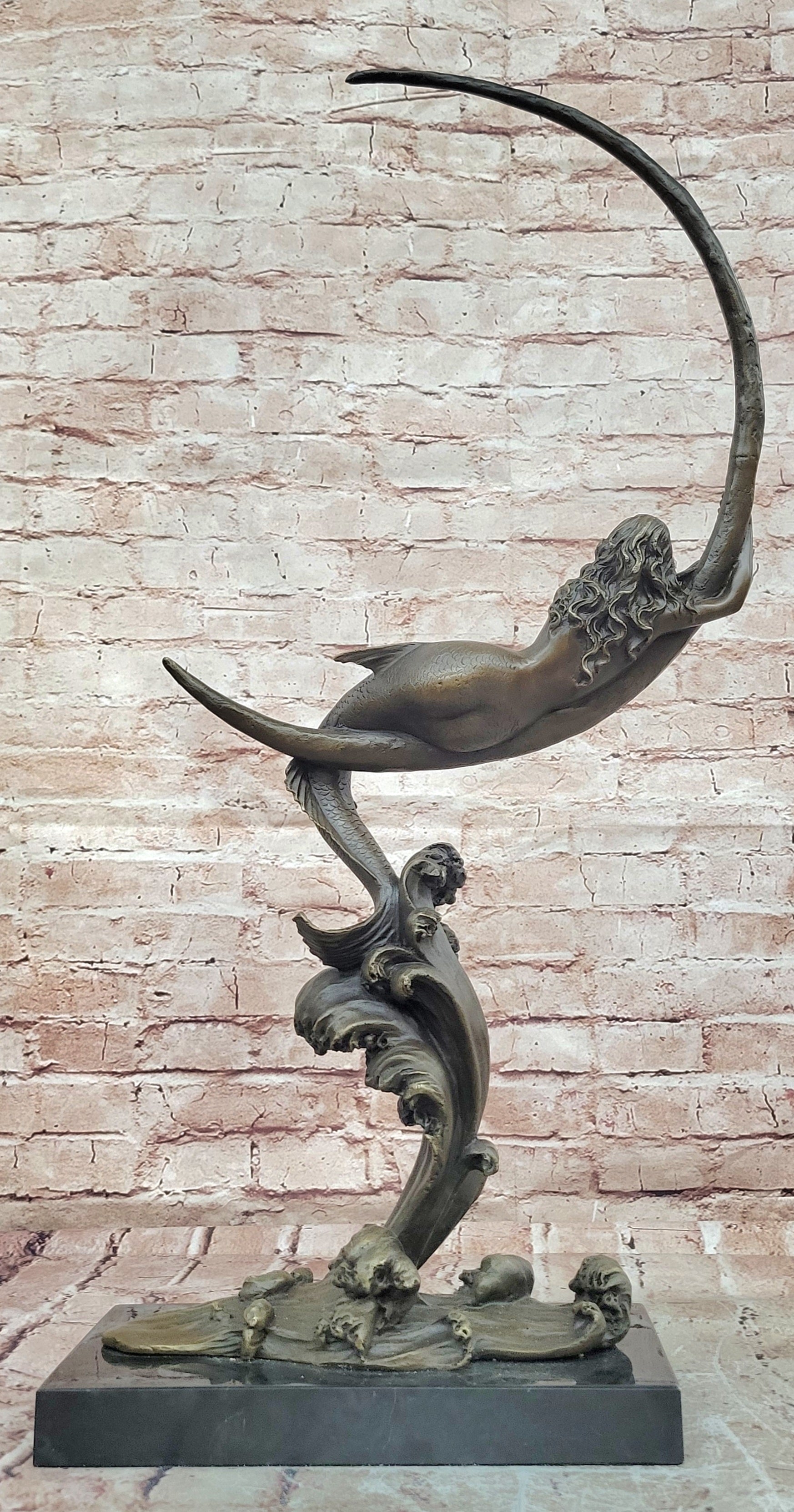 Handcrafted Milo Bronze Mermaid on Moon Lost Wax Hot Cast Gallery Edition