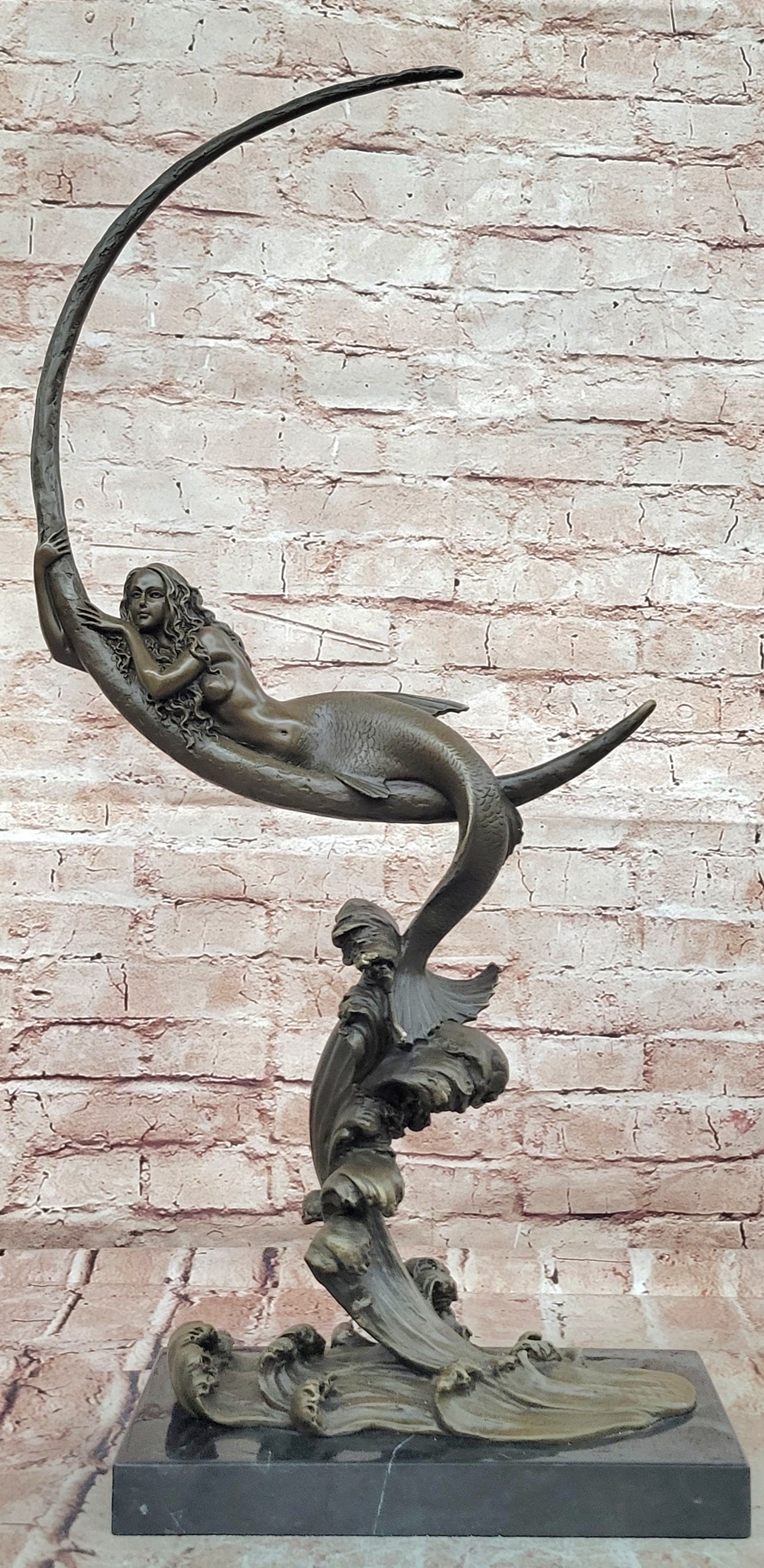 Handcrafted Milo Bronze Mermaid on Moon Lost Wax Hot Cast Gallery Edition