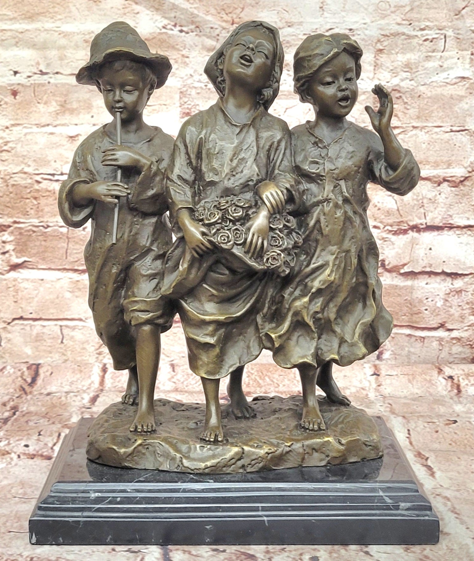 Cesaro Bronze Children Music Sculpture Museum Quality Fine Art Statue Gift
