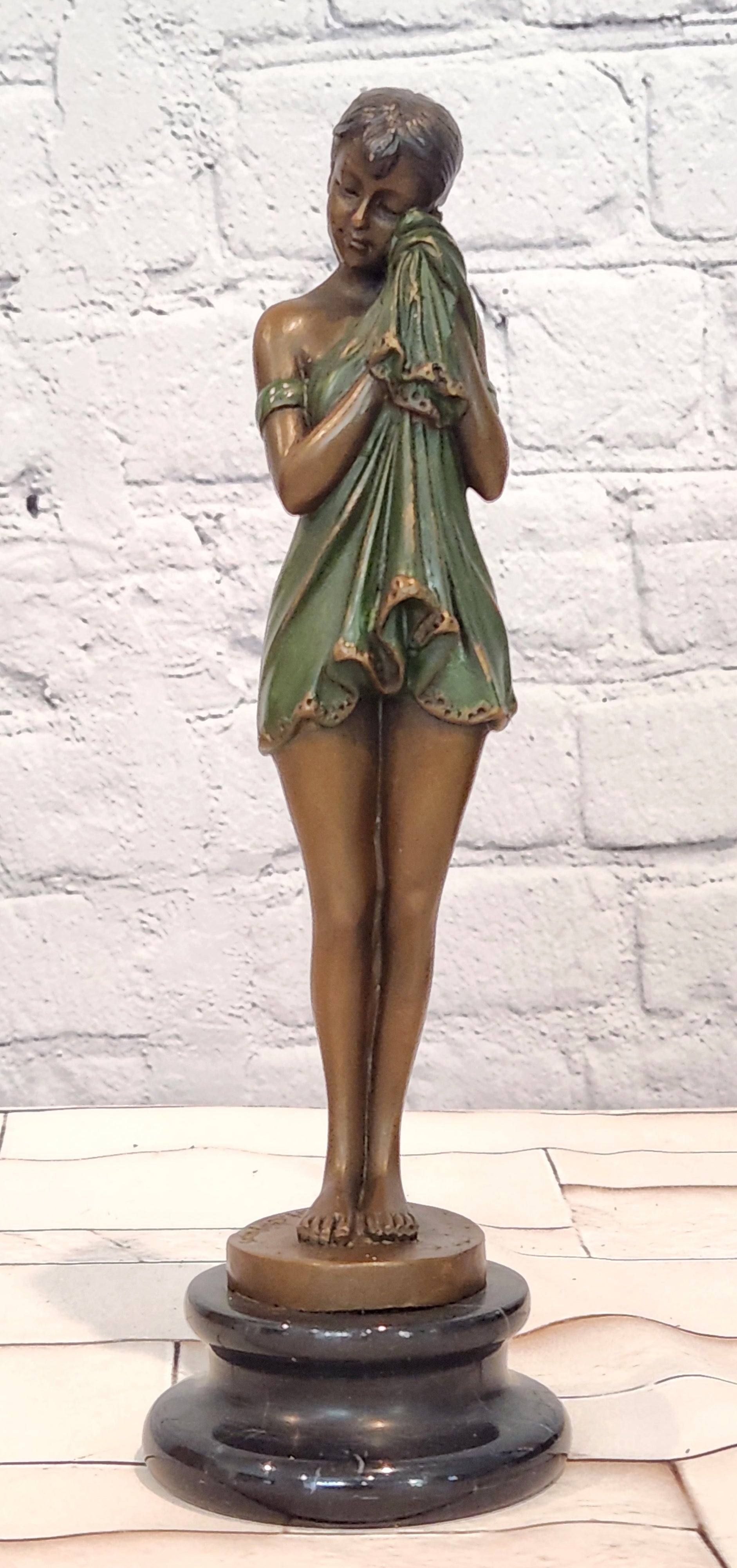 Bronze Melancholy Girl Sculpture Chiparus Style Collectible Fine Art Statue