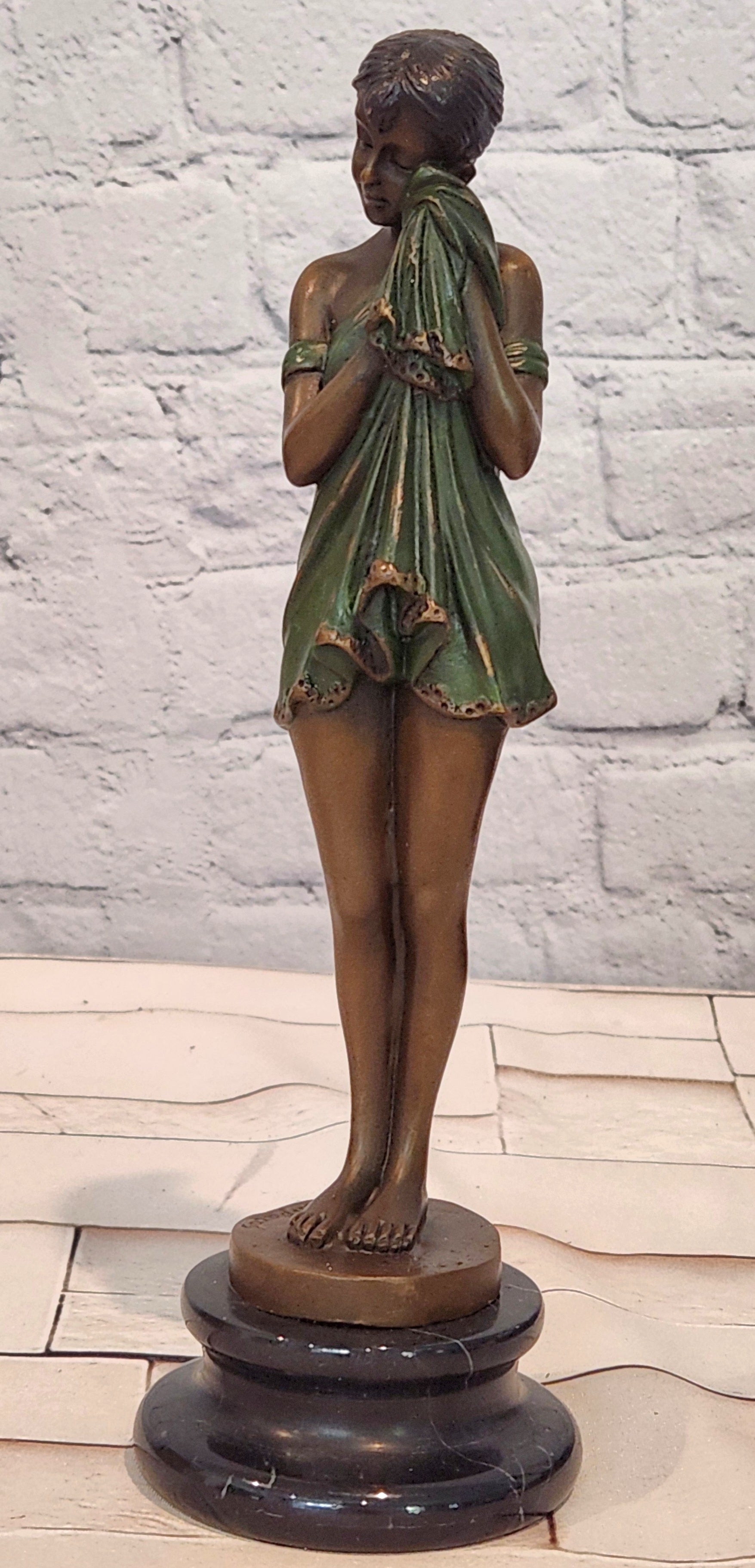 Bronze Melancholy Girl Sculpture Chiparus Style Collectible Fine Art Statue