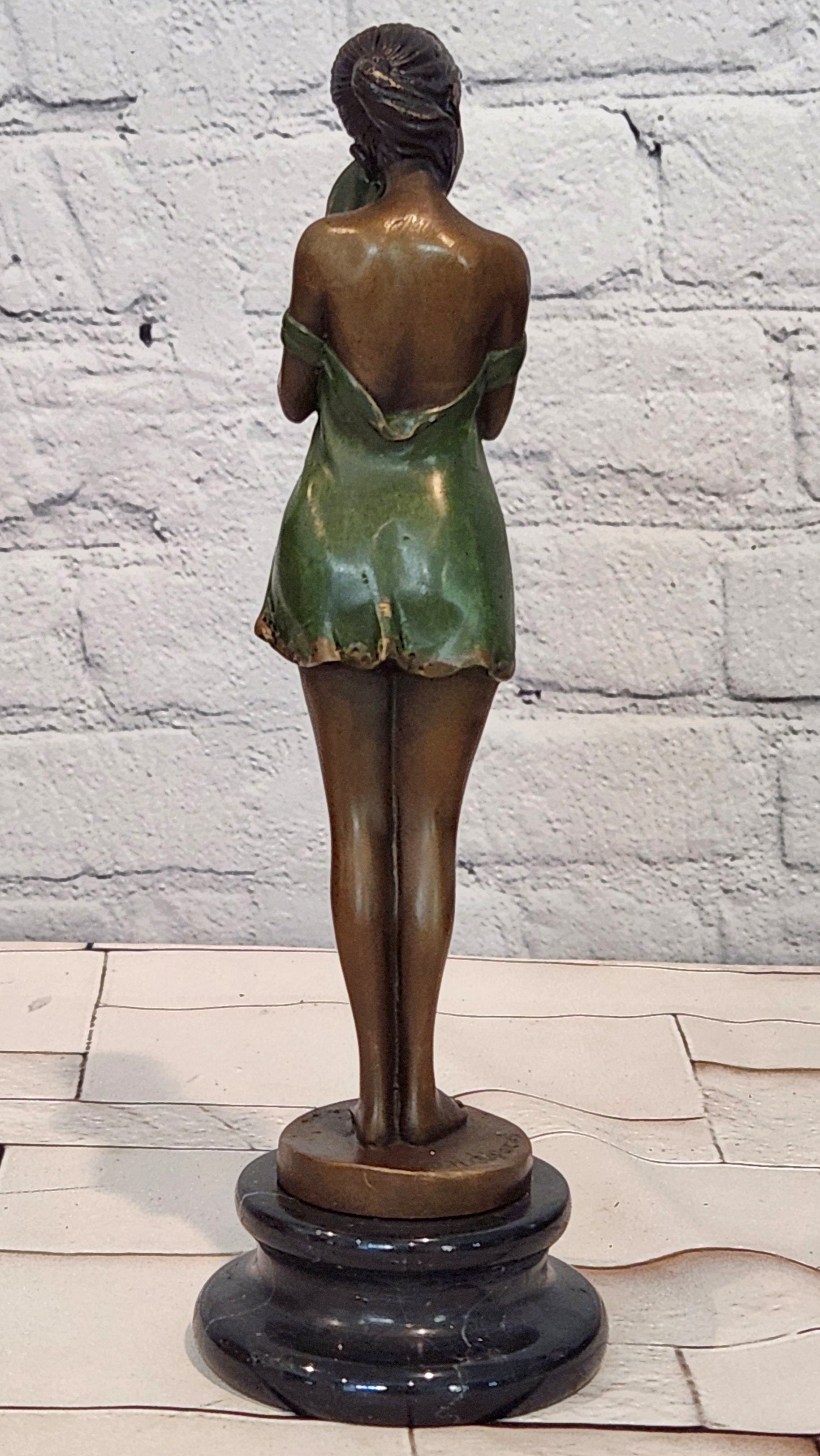 Bronze Melancholy Girl Sculpture Chiparus Style Collectible Fine Art Statue