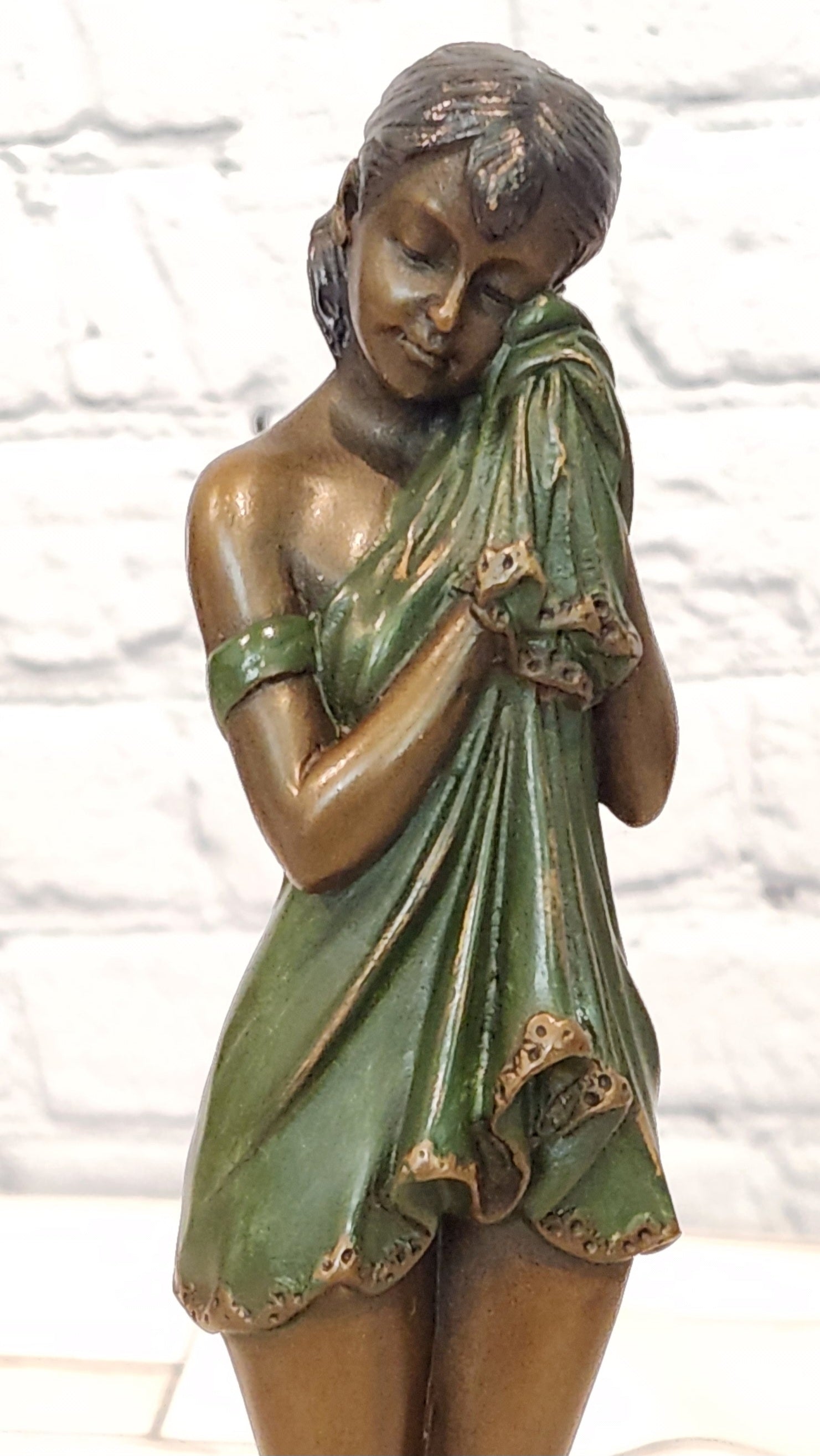 Bronze Melancholy Girl Sculpture Chiparus Style Collectible Fine Art Statue