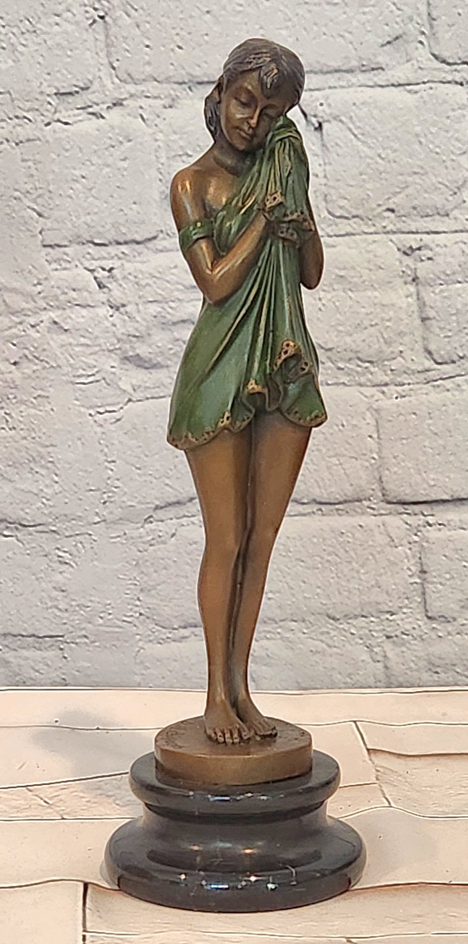 Bronze Melancholy Girl Sculpture Chiparus Style Collectible Fine Art Statue
