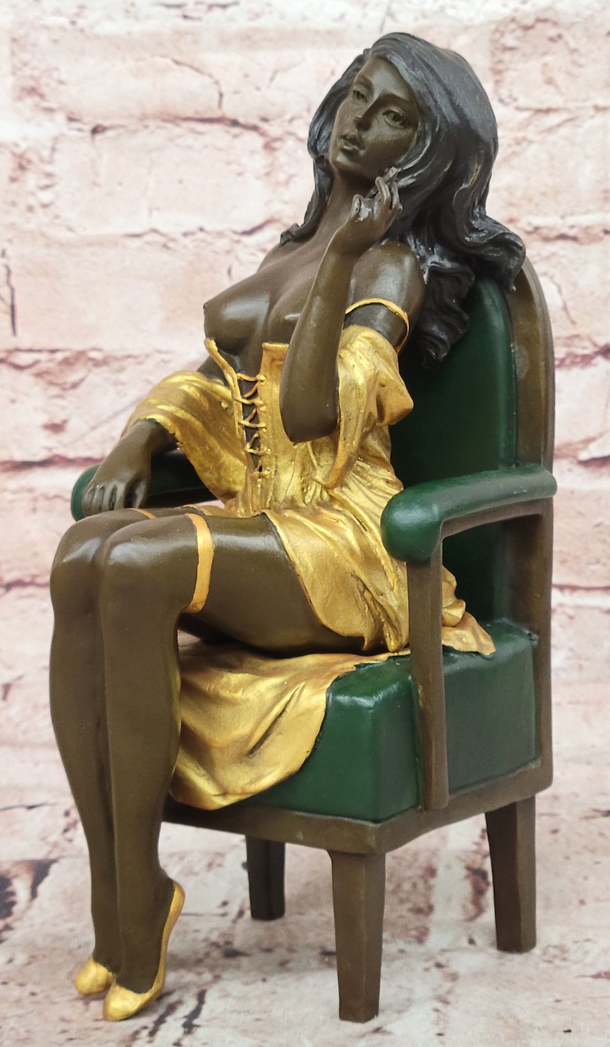 Milo Bronze Woman Figurine on Chair Contemporary Fine Art Collectible Statue