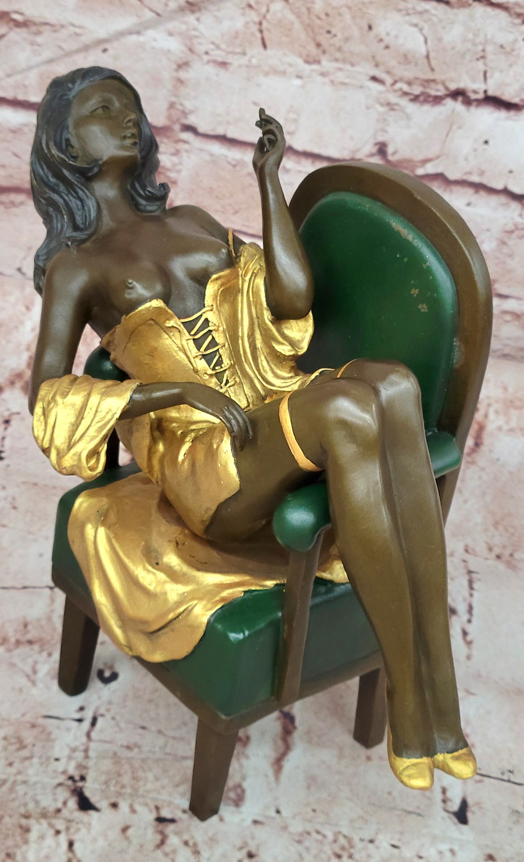 Milo Bronze Woman Figurine on Chair Contemporary Fine Art Collectible Statue