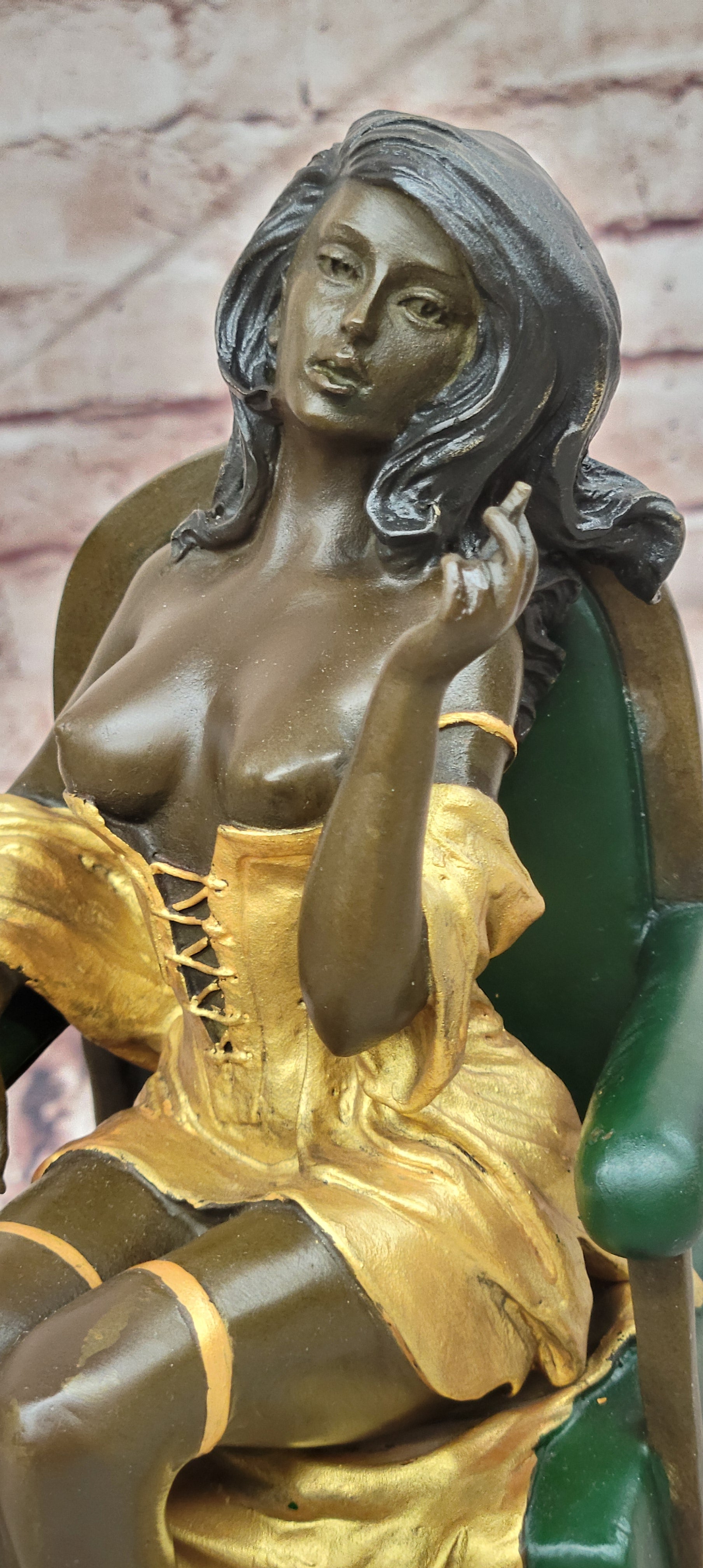 Milo Bronze Woman Figurine on Chair Contemporary Fine Art Collectible Statue