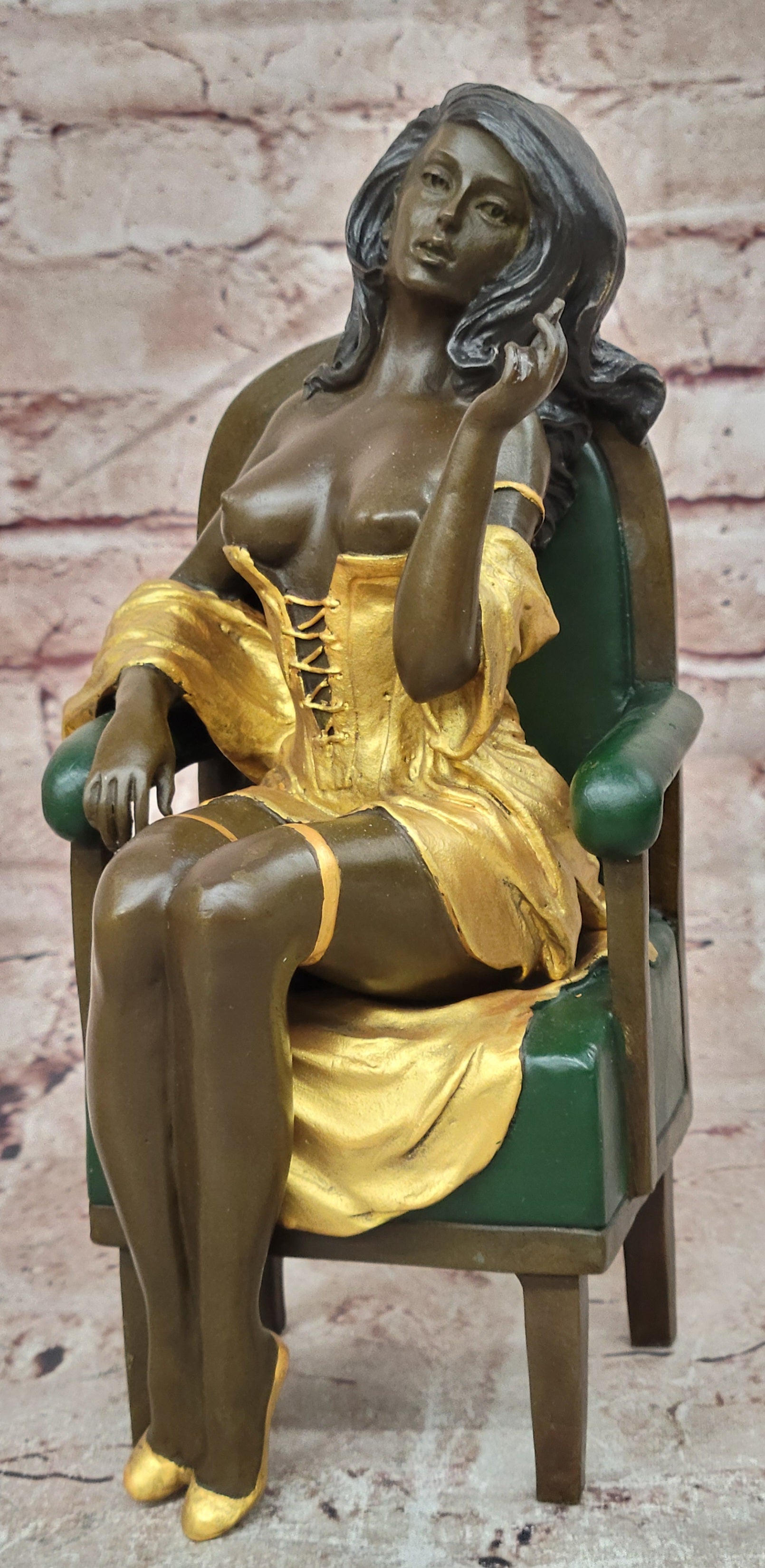 Milo Bronze Woman Figurine on Chair Contemporary Fine Art Collectible Statue