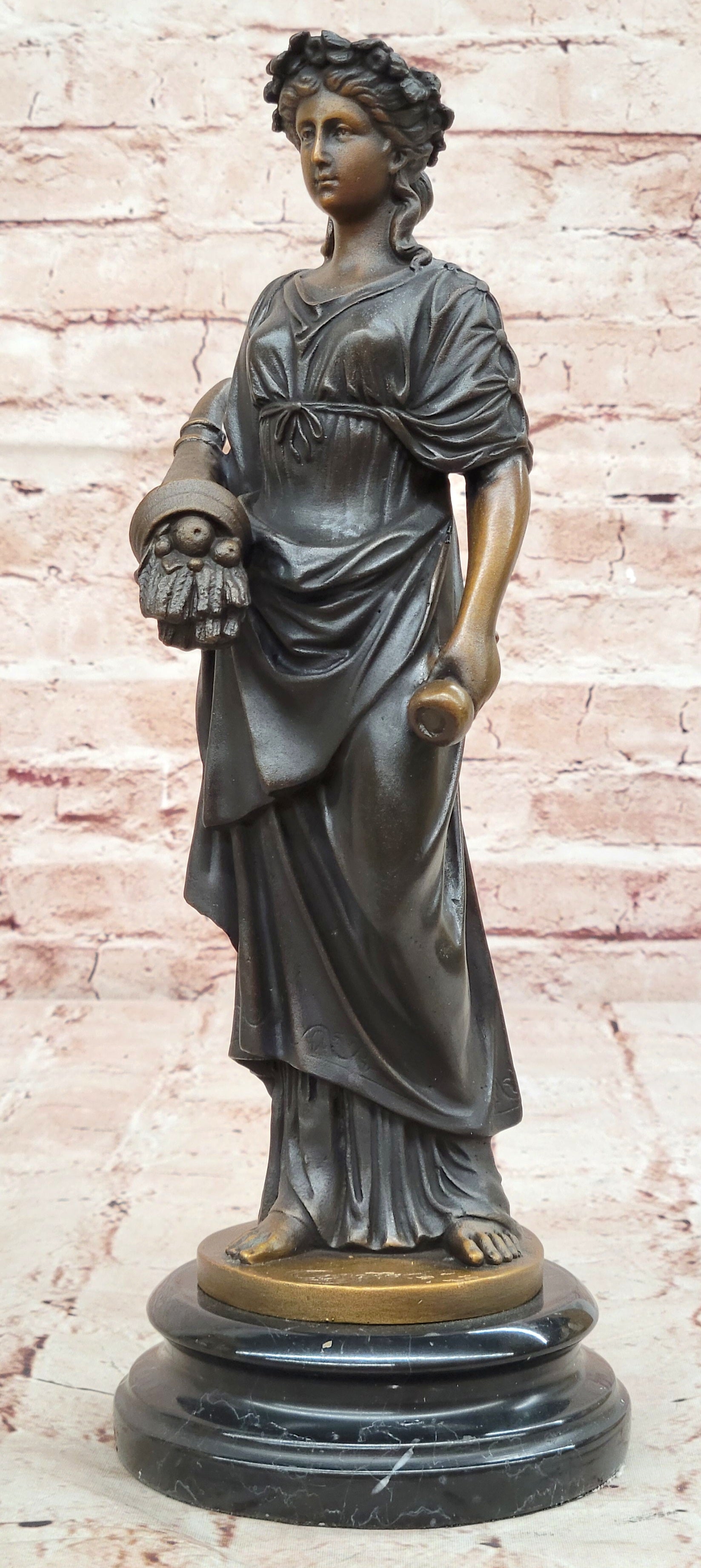 Bronze Fortuna Figurine Signed Cesaro Lady Luck Goddess Fine Art Statue