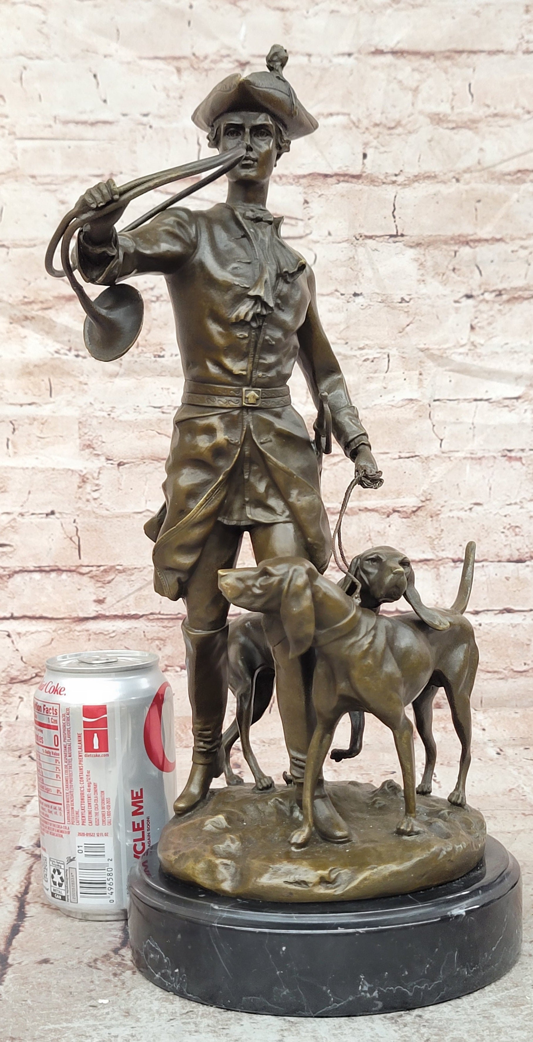 Bronze Hunter and Hound Dogs Sculpture Signed Moreau Fine Art Statue Large